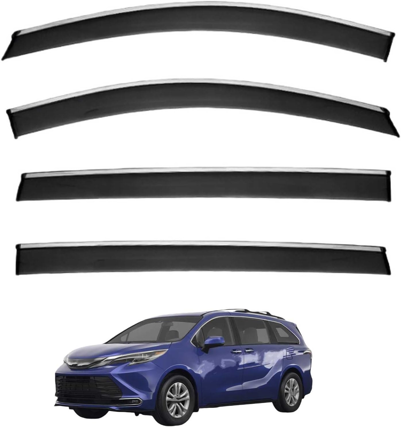 Window Deflectors for Toyota Sienna MK4-XL40 2020+, Sun Rain Guard Window Visors Vent Shades with Bright Stripes Car Accessories,4PCS