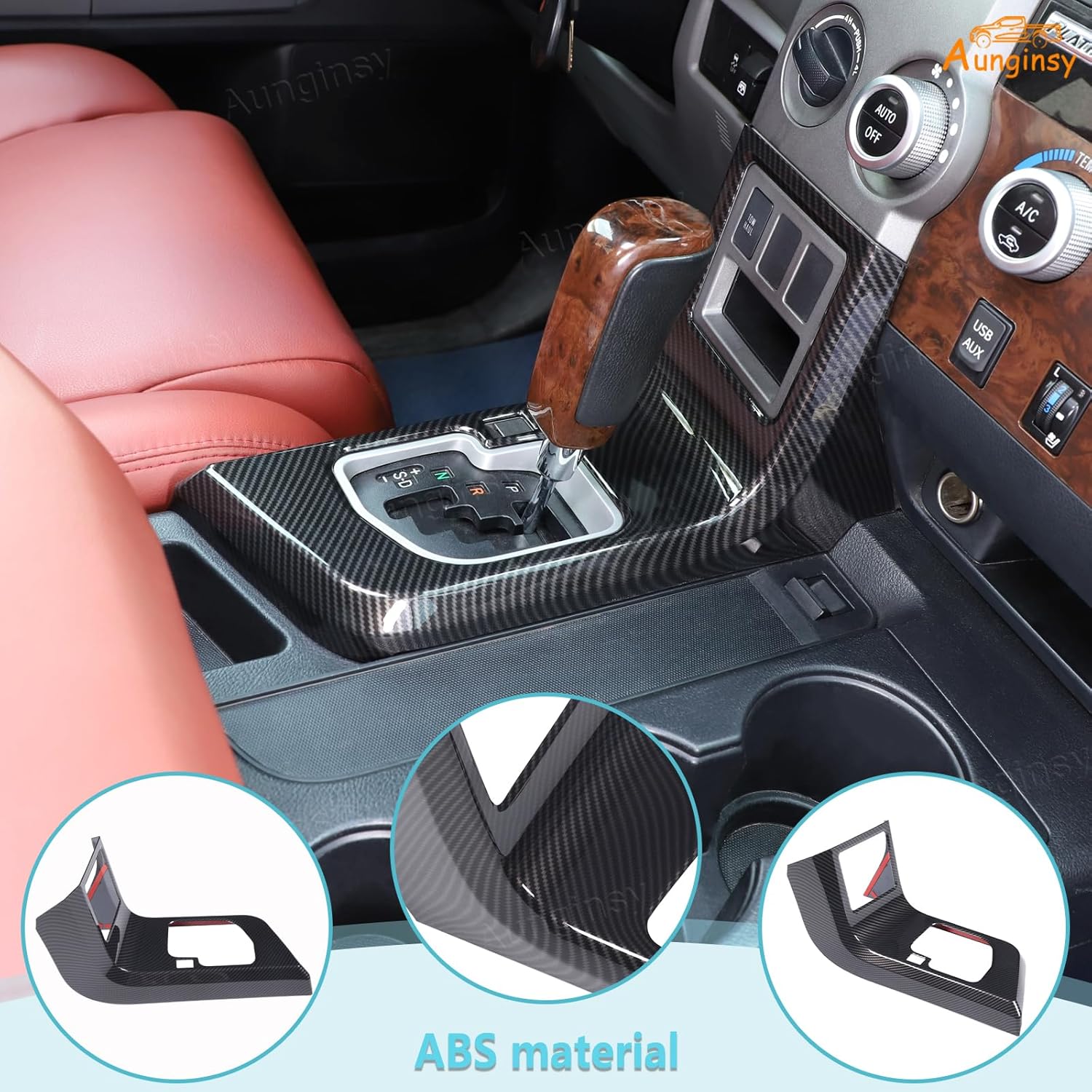 Aunginsy Center Console Gear Shift Panel Trim Cover Compatible with Toyota Tundra/Sequoia 2007-2013 Car Central Control Gear Shifter Box Panel Protector Frame Decorative Cover ABS Interior Accessories