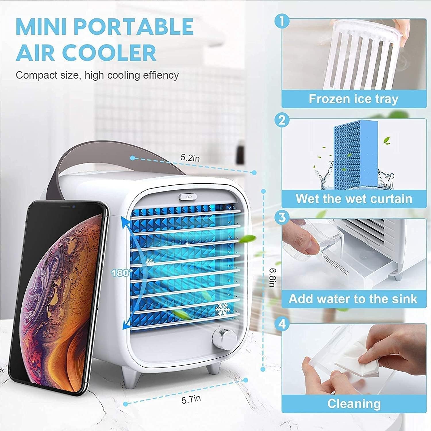 Portable Air Cooler Mini Desk Air Conditioner USB 200ML Waterbox for Small Room Office Bedroom