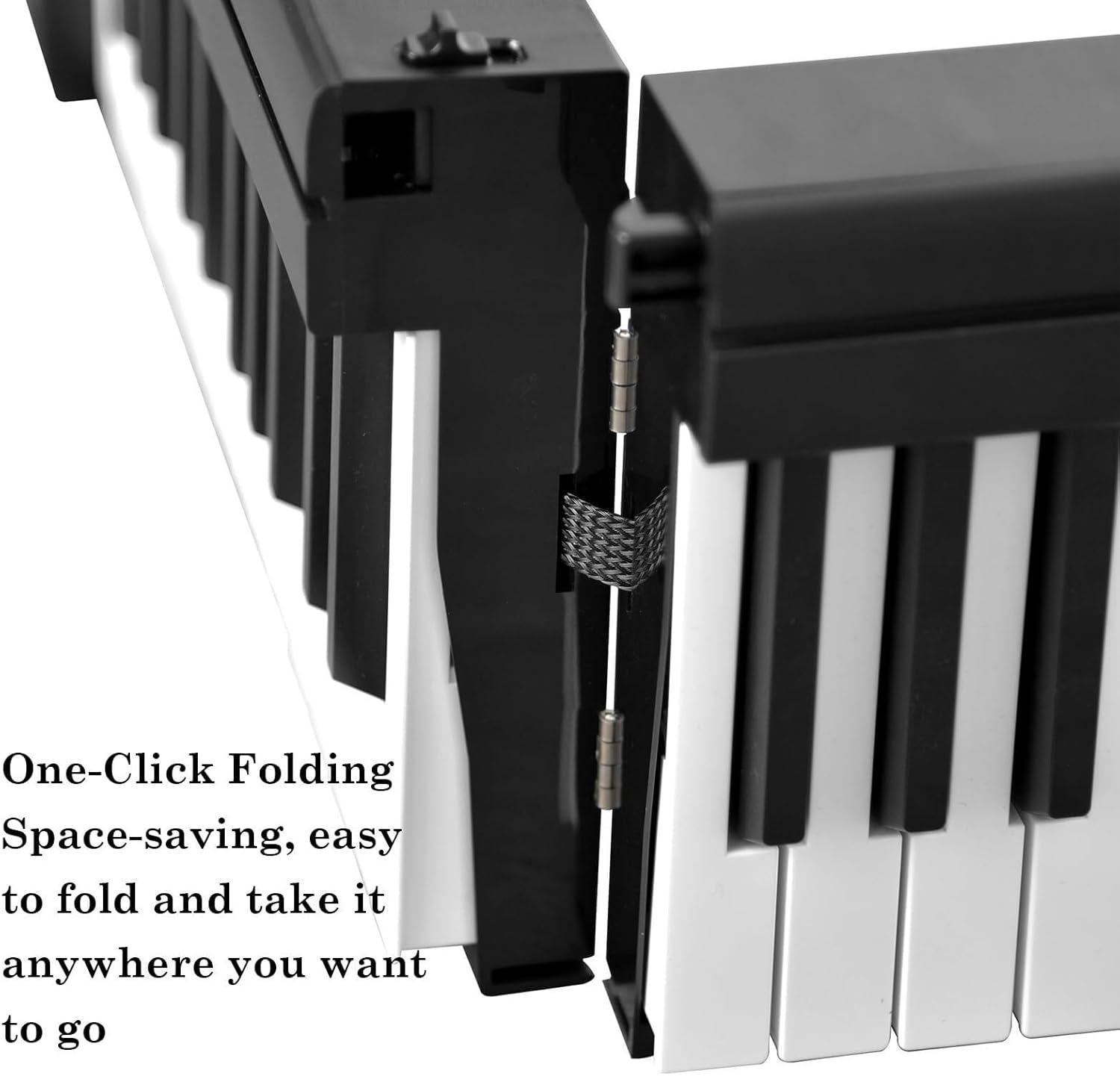 Folding Piano Keyboard 61 Key Touch-Sensitive Electric Piano, Portable, Rechargeable, Bluetooth, MIDI Mode for Beginners & Teens (Black)