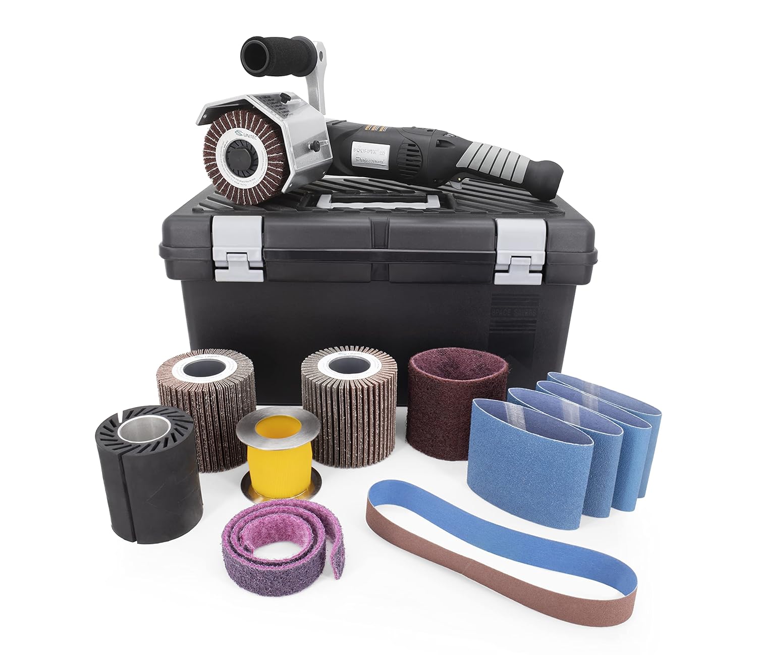 CS Unitec | PTX ECO Smart Basic Kit | Variable Speed Multi Purpose Buffer Polisher Machine | Grinder Tool Kit for Metal Finishing | Includes Abrasives & Compounds Up to No.4 Finish
