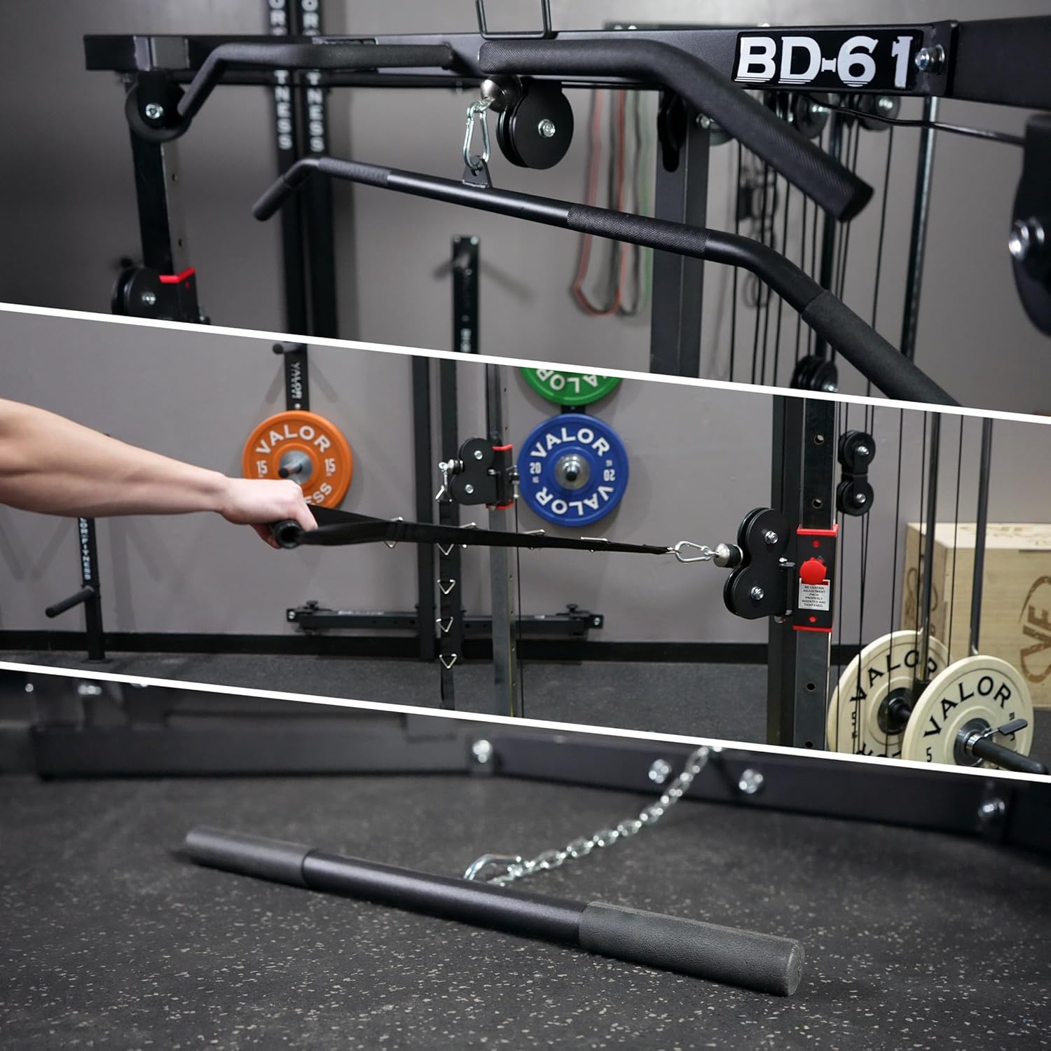 Valor Fitness Cable Crossover Machine - 17 Adjustable Positions with Pull Up Bars and Optional Bundle Attachments Max Weight 200 lb. Plate Loaded Pulley System for Home Gym Power Workout