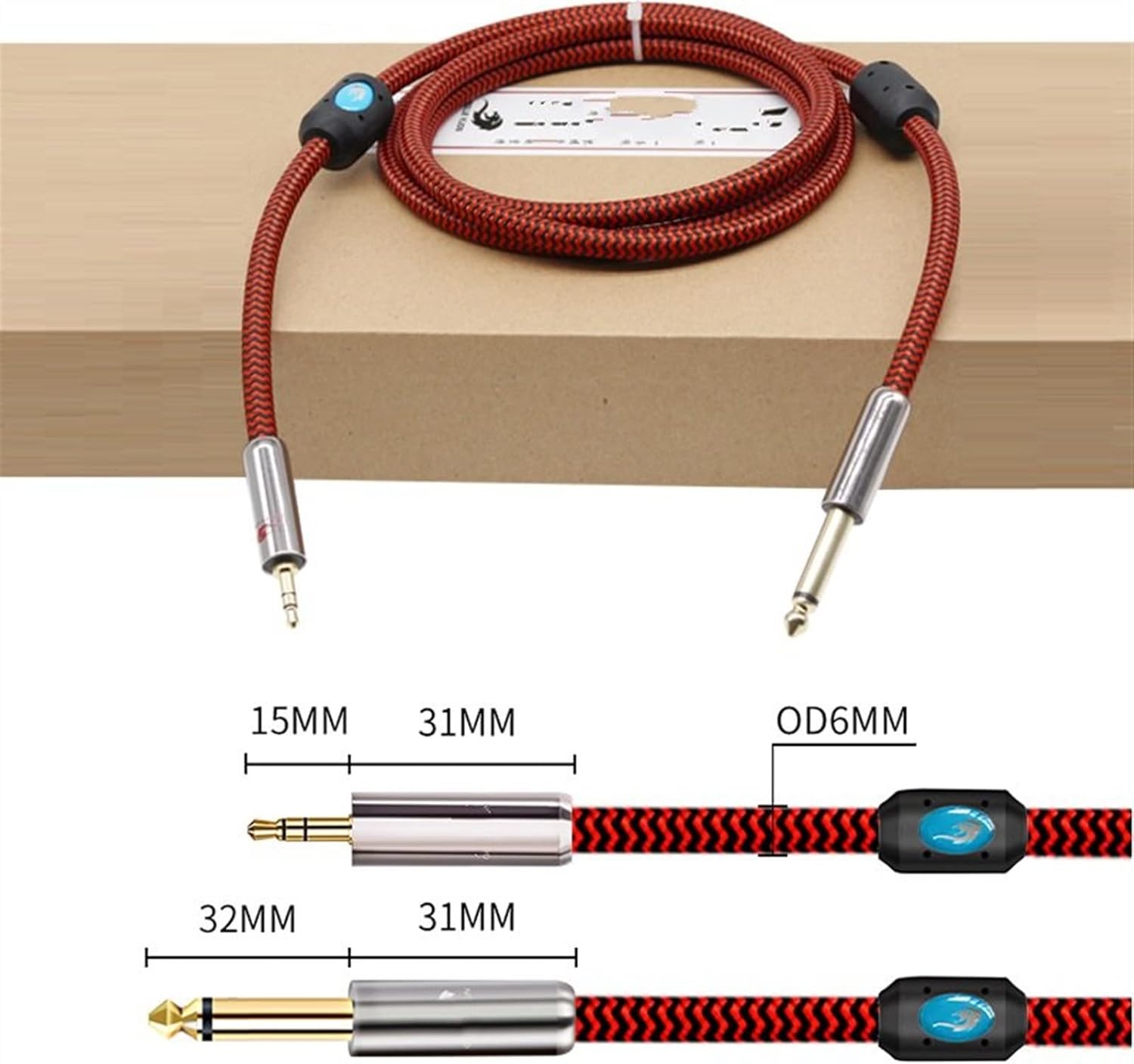 Guitar Cable 1/8''3.5mm to 1/4 Inch Mono 6.35mm Male Cable for Mixer Amplifier Guitar Bass (Color : A, Size : 8M)