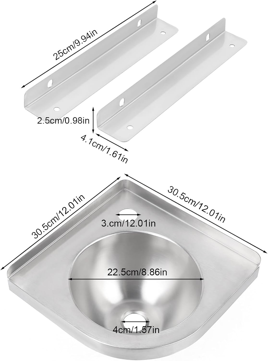 Triangular Stainless Steel Sink,Bathroom Sink Wall Mount Corner Small Sink,Corner Sink Mini Vanity Space Kitchen Sink Basin for Kitchen Bathroom Lavatory, Single Bowl Sin,with Faucet -Small