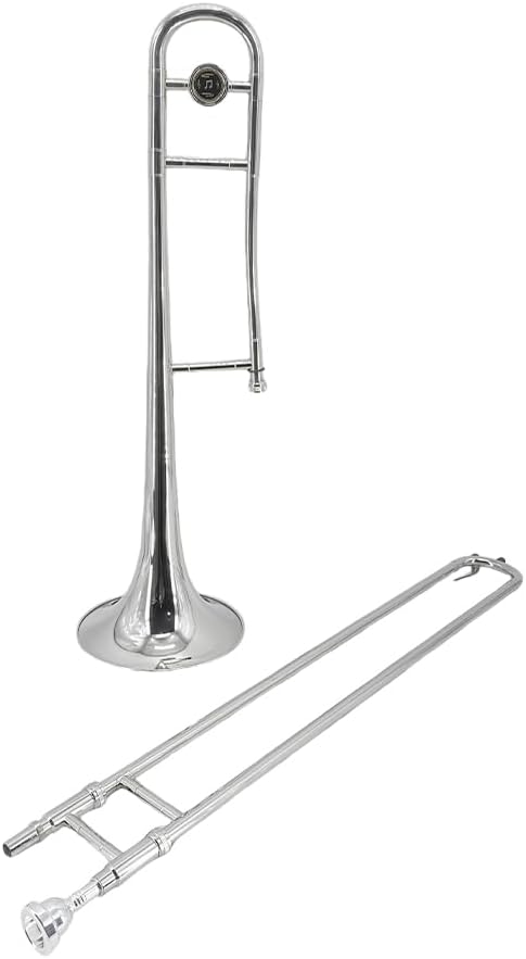 Bb Tenor Slide Trombone | Full Kit with Mouthpiece Gloves & Cleaner - Student-Friendly B Flat Tenor Slide Trombone, All-In-One Package for New Learners (Silver)