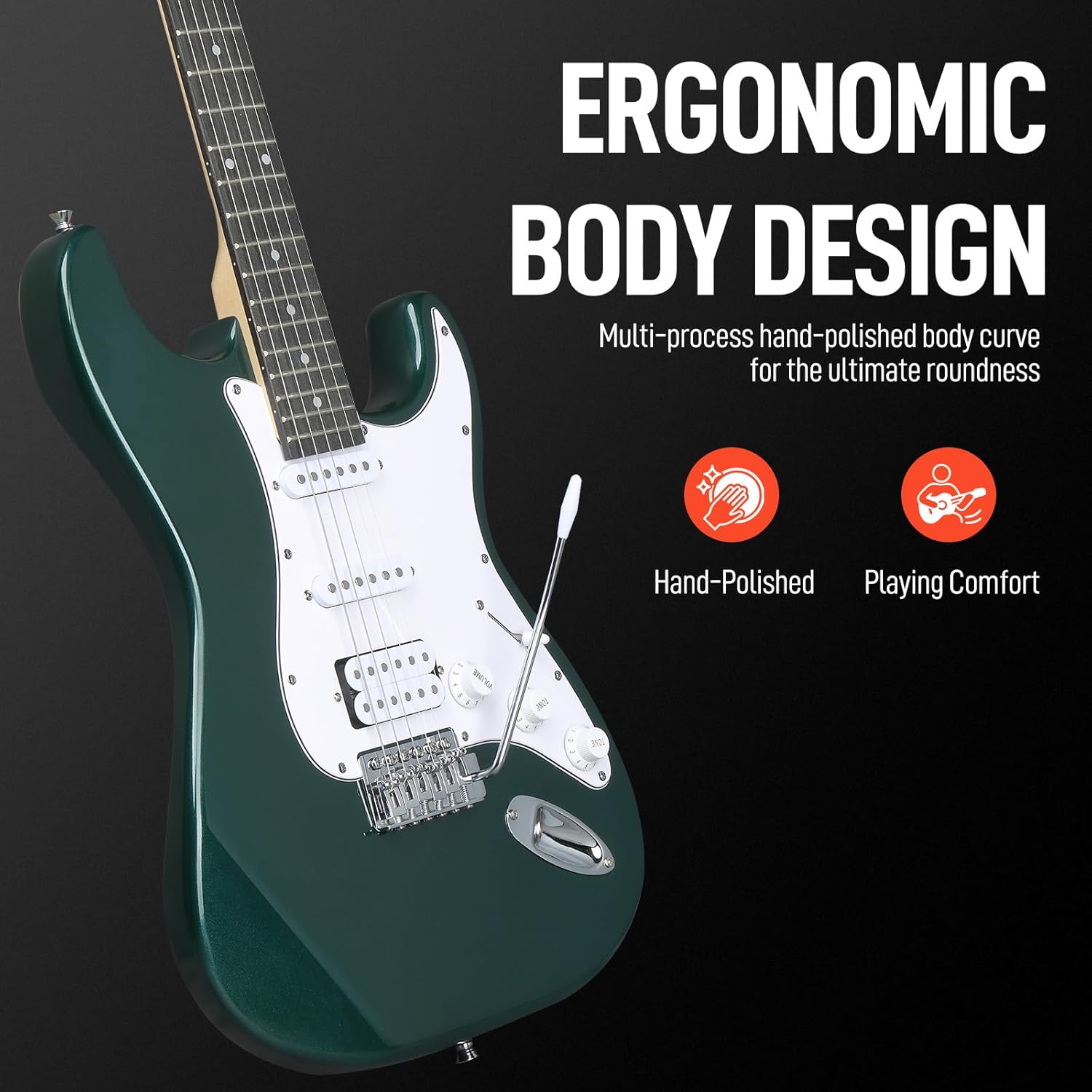 Ktaxon Full Size Electric Guitar Kit with AMP, 6 String HSS Pickups Solid-Body 39 Inch Electric Guitars Set for Beginner & Adults W/Gig Bag, Strap, Extra Strings, Green