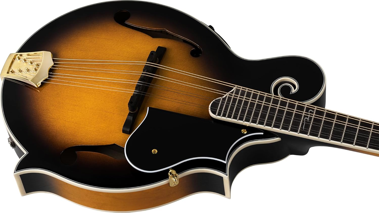 Ortega Guitars, 8-String F-Style Series Solid Top Acoustic-Electric Mandolin w/Bag, Right, Gold (RMFE90TS)