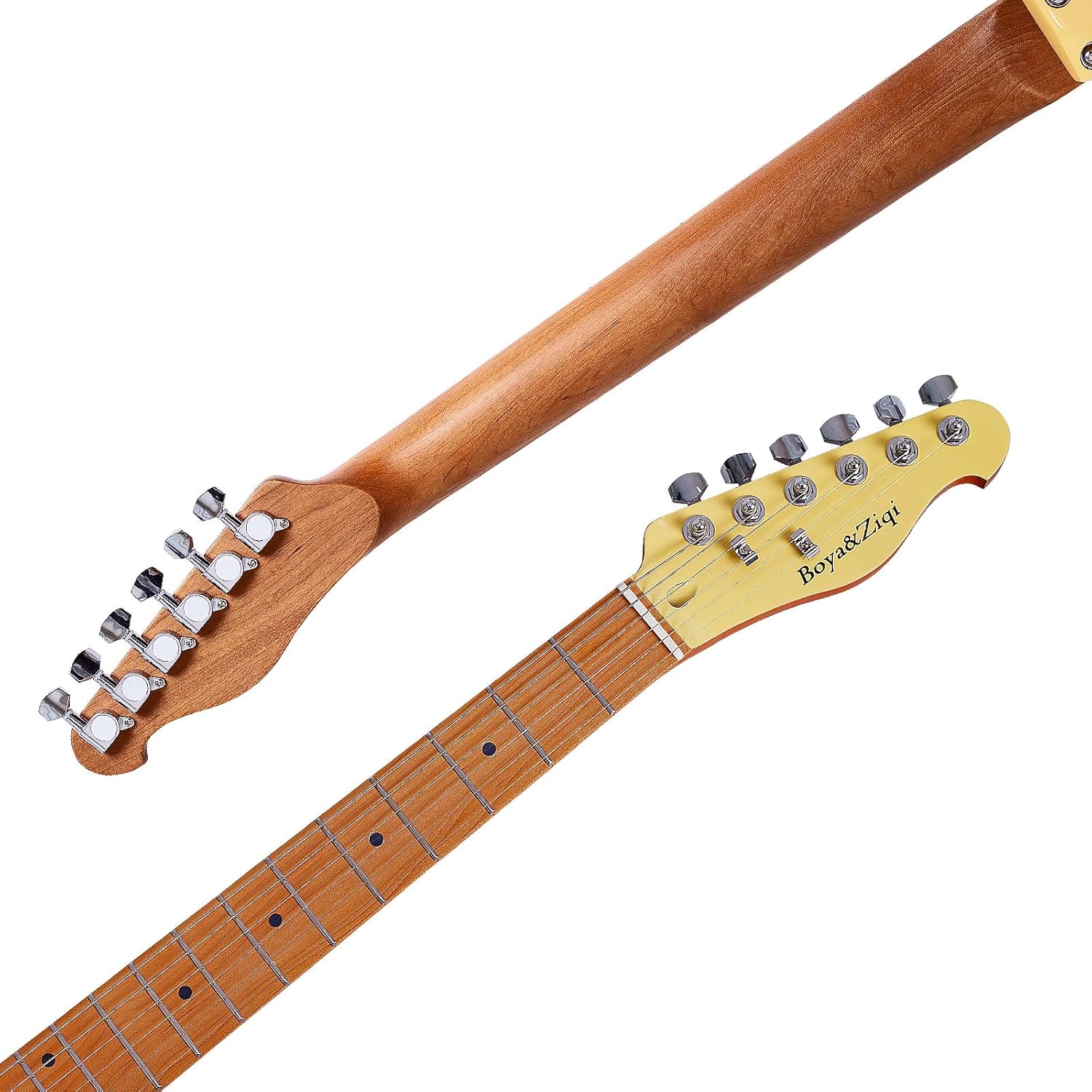 Boya&Ziqi BZT-098 Solid Body Electric Guitar, 22 Hand Polished Stainless Steel Frets, Roasted Maple Neck, Alder Body, S-S Pickups, Vintage Yellow