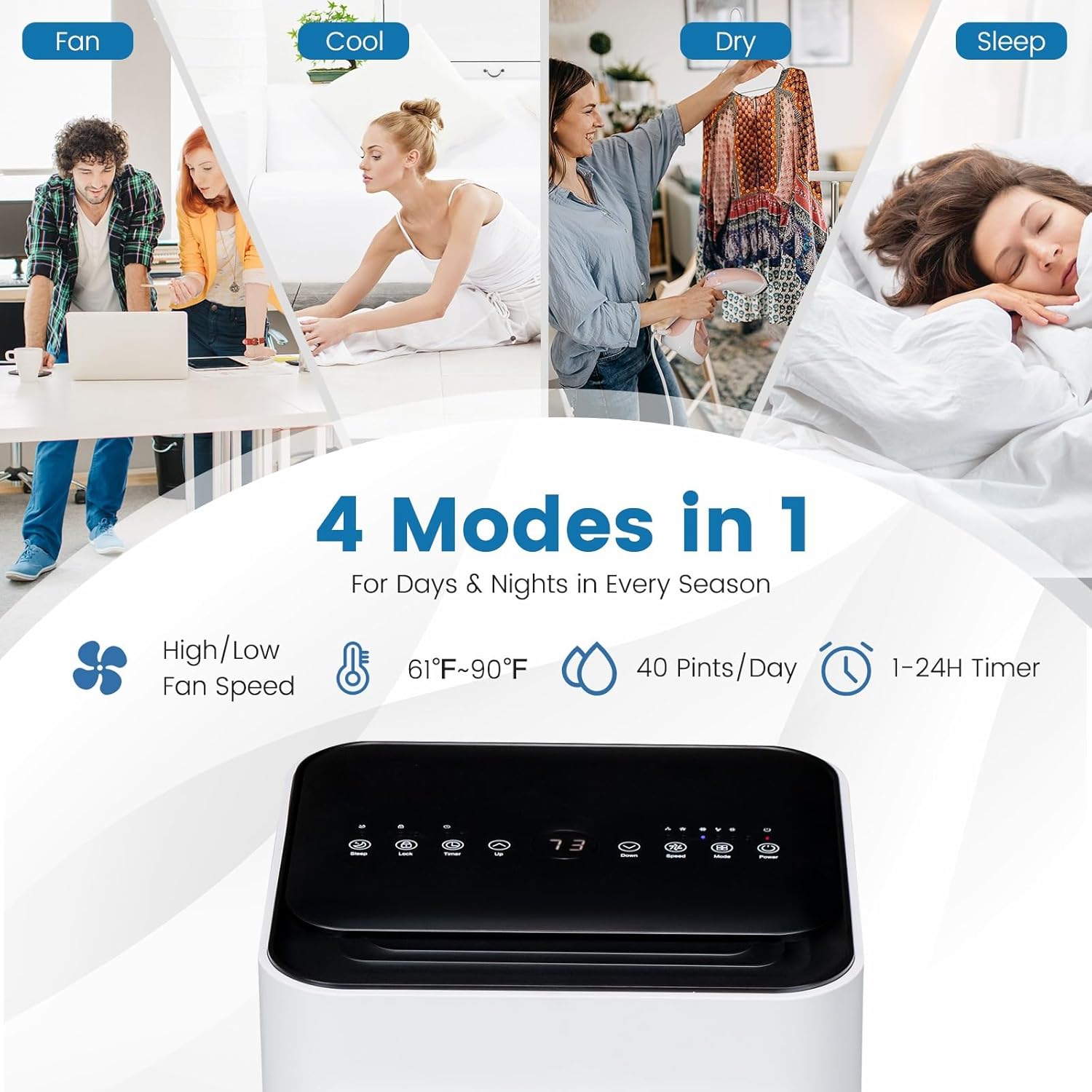 KOTEK Portable Air Conditioners, Cools up to 250 Sq. Ft 4-in-1 AC Unit for Bedroom w/Sleep/Dehumidifier/Fan/Cool Mode, Window Kit/Child Lock, Room Air Conditioner Portable for Home Office (8000 BTU)