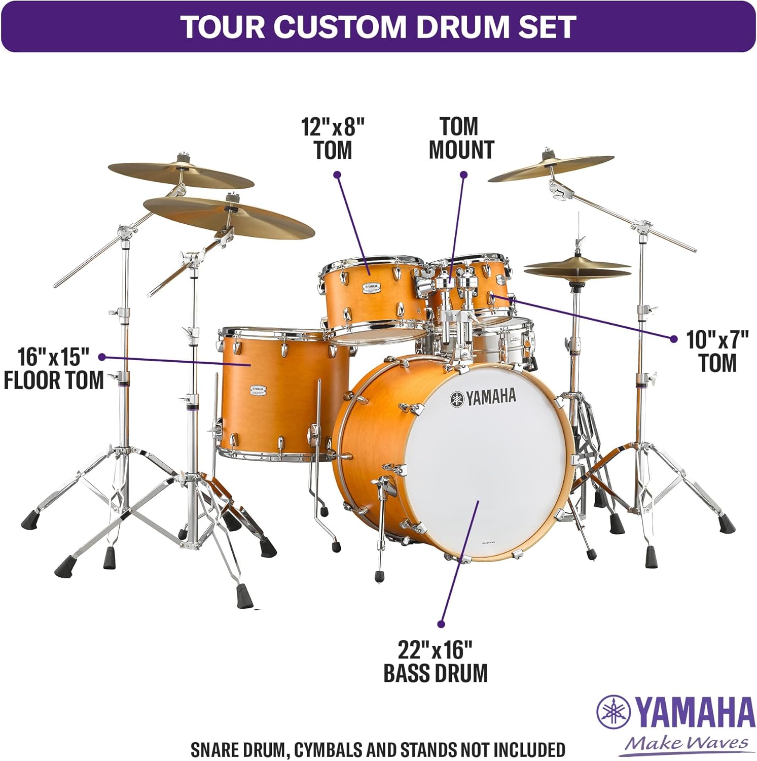 Yamaha Tour Custom Maple 4pc Standard Shell Pack, Caramel Satin