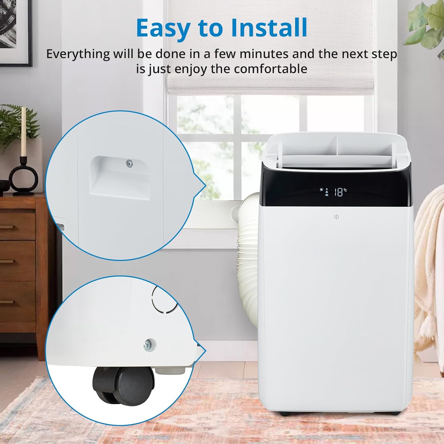 Portable Air Conditioner 14,000 BTU, Cools Up to 750 Sq.Ft - 3-in-1 Energy Efficient Cooling AC Unit with Remote Control, Quiet Sleep Mode, 24H Timer, Includes Window Kit, White