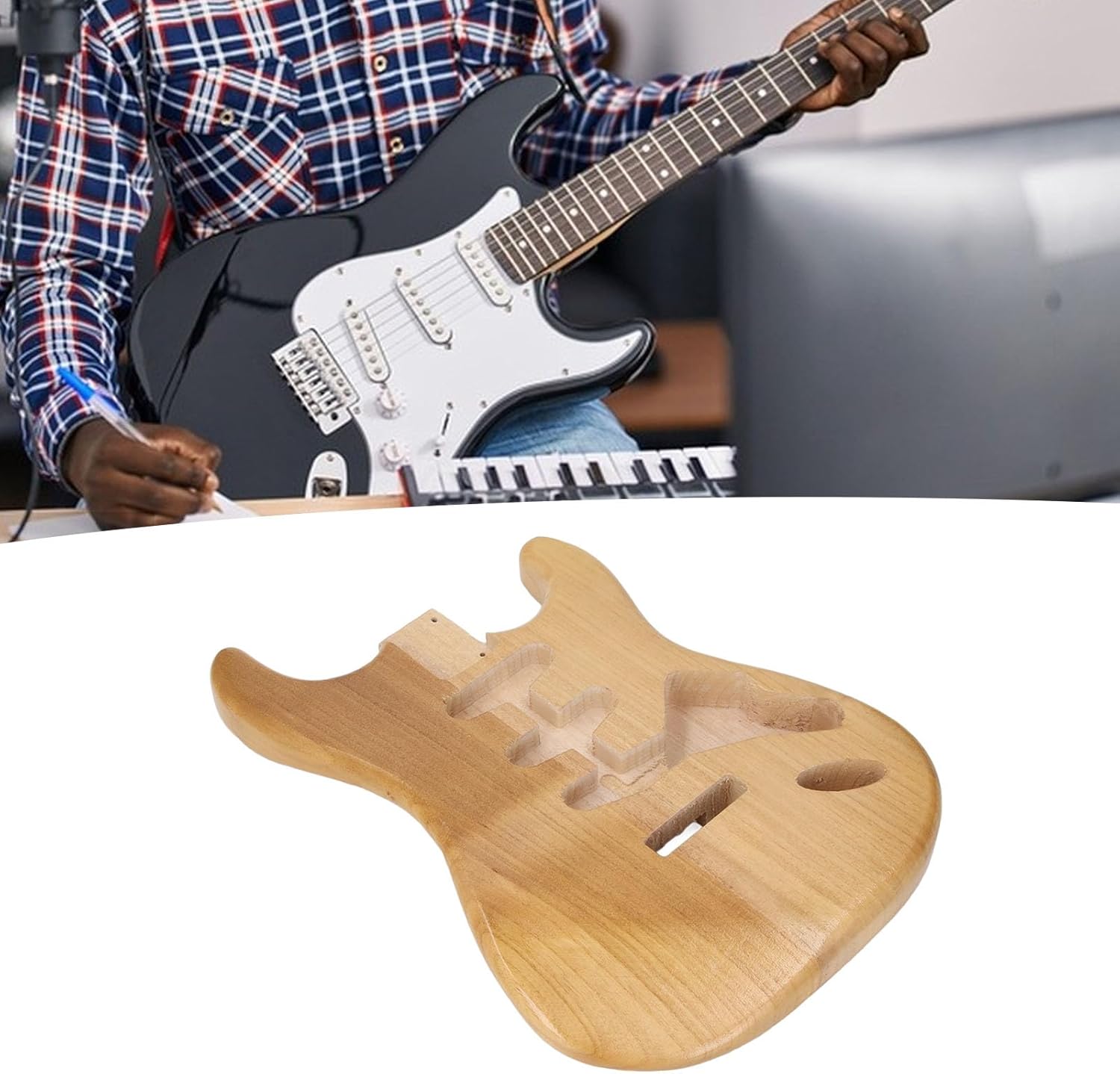 Unfinished Handcrafted Electric Guitar Body, Walnut Wood Blank Triple Single Pickup Hole Guitar Replacement Parts
