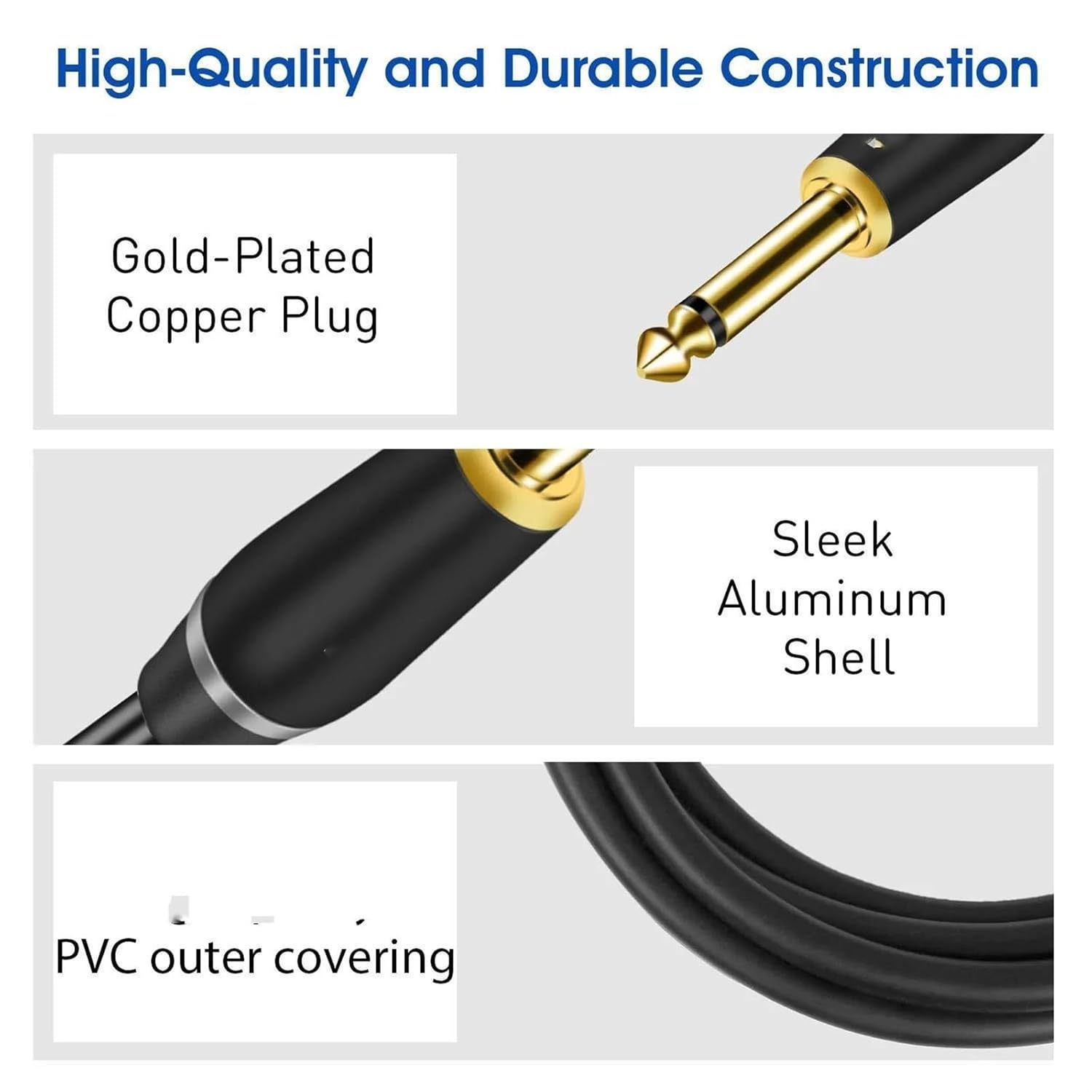 Pro Audio Cable 6.5mm TS Instrument Cable 1/4 Inch Right Angle to Right Angle Electric Guitar Bass Cord for Keyboard Mixer Amp(TS,10m)