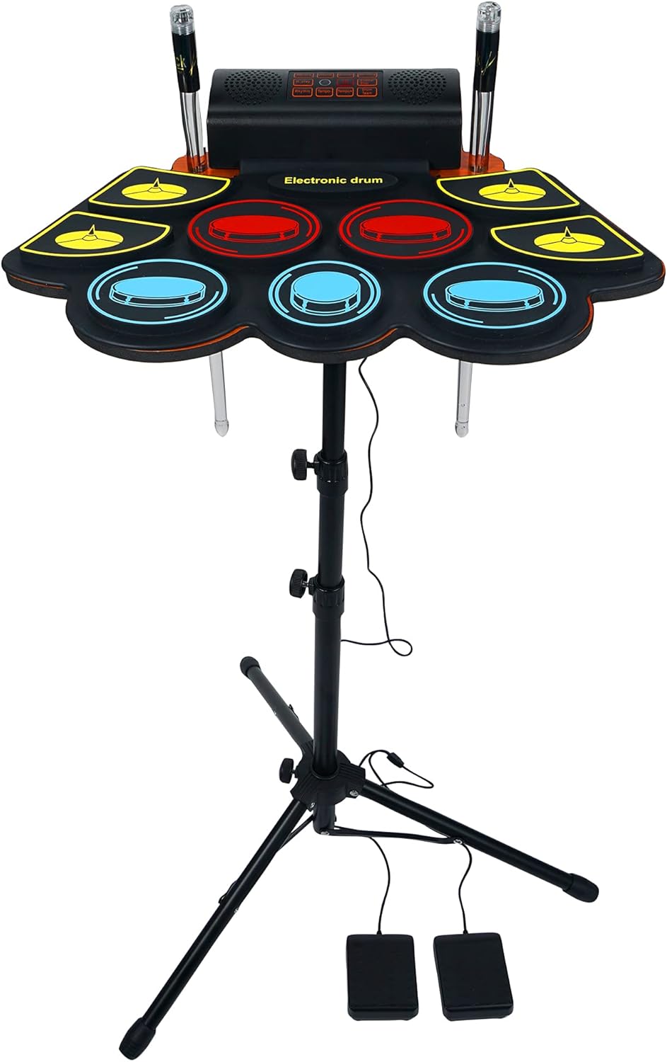 Electric Drum Set for Kids, Electronic Drum Pad with Light Up Drumsticks and Drum Stand, Bulit-in Double Speakers and Rechargeable Battery, Kids Drum Set with LED Drumsticks, 9 Pads Digital Drum Kit