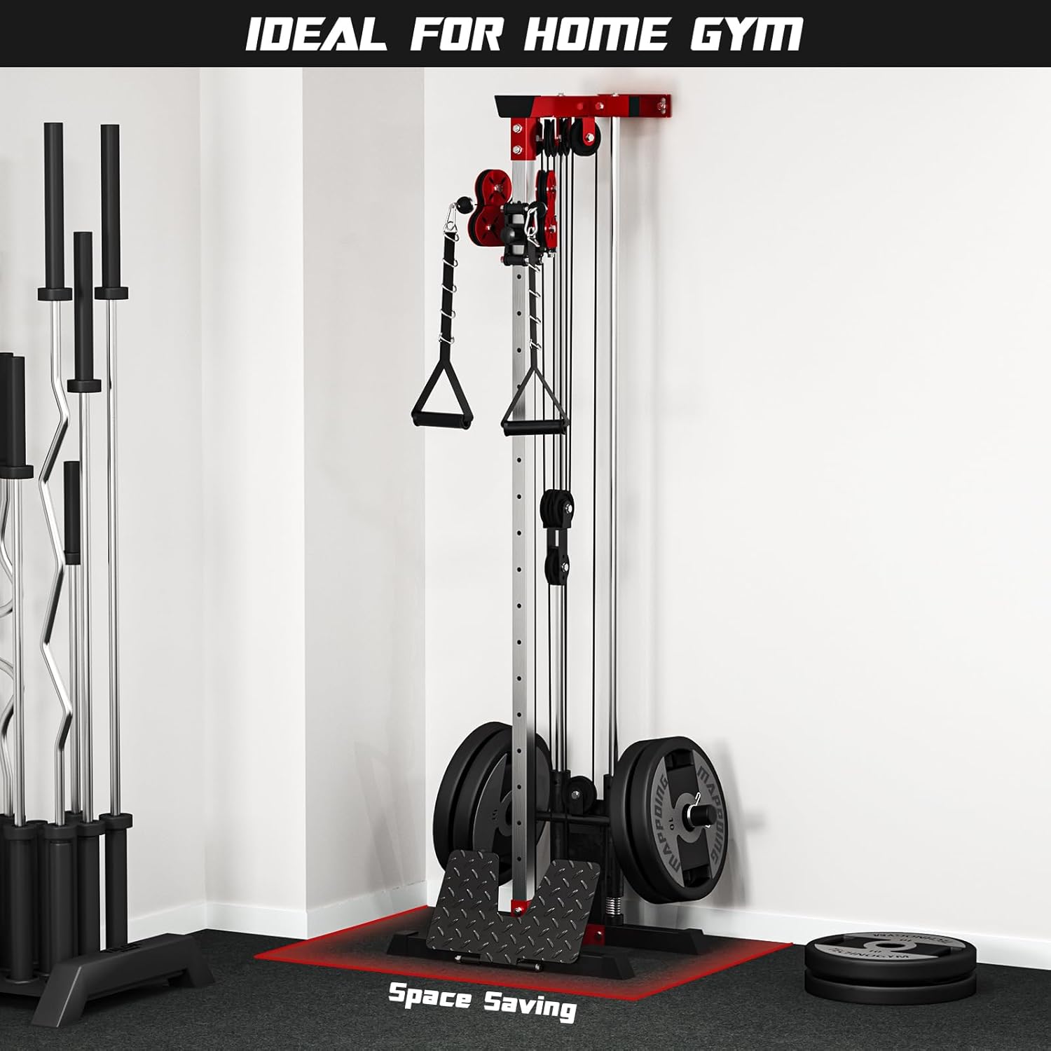 Cable Station Wall Mounted, 18 Height Pulley Tower, LAT Pull-Down Machine with Adjustable Dual Pulley System, High and Low Cable Crossover Machine with LAT Row LAT Tower for Home Gym