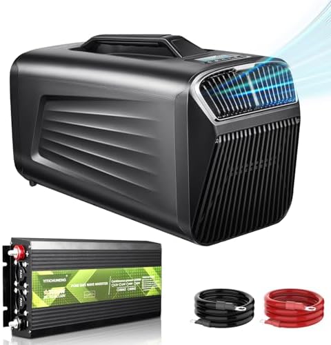 5200BTU Portable Tent Air Conditioner with 1500W Pure SINE Wave Inverter, 12V DC to 110V AC Converter w/Sockets for Cars, Trucks, Vans, and RVs. (Grey)