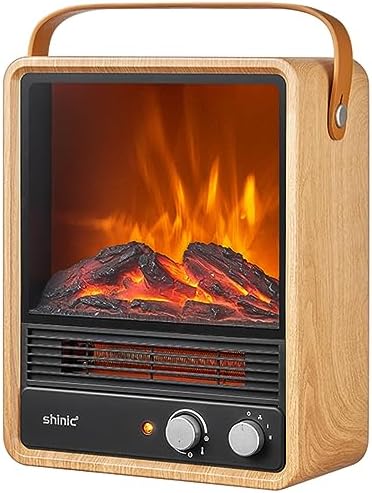 Shinic Electric Fireplace Heaters for Indoor Use,1500W Space Heater with Crackling Sound & 3D Realistic Flame, Safety Protection, Portable Fireplace Heater for Home Office Christmas Decoration, Oak