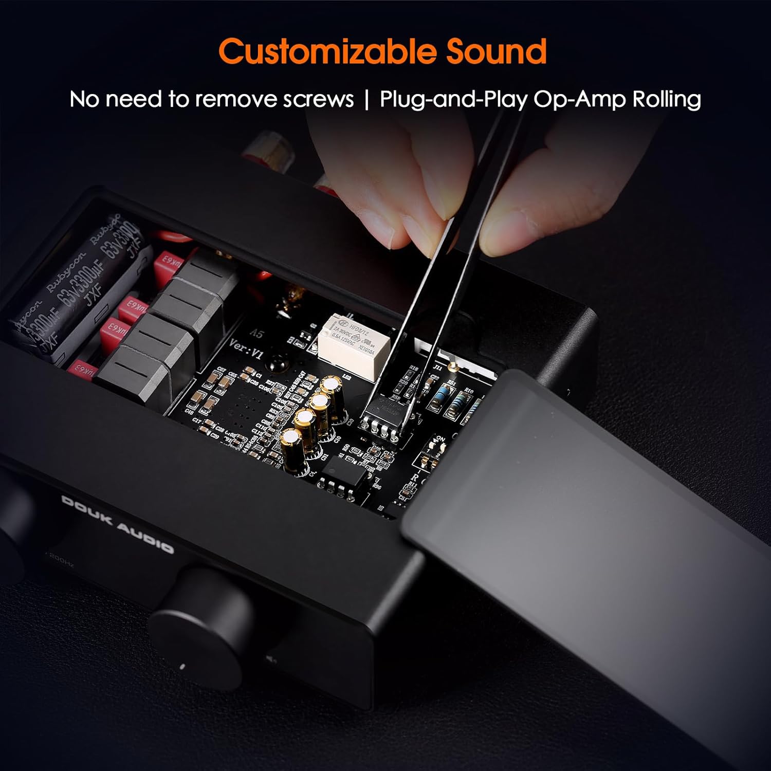 Douk Audio A5 2 Channel TPA3255 Stereo Amp, 300 Watts x2 Mini Hi-Fi Audio Power Amplifier Class D for Home Theater System, Passive Bookshelf Tower Speakers with High-Pass Filter + 32V Power Supply