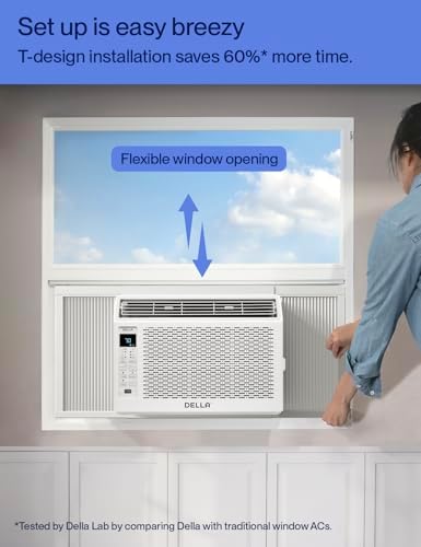 DELLA 5000 BTU Smart Window Air Conditioner Compatible with Alexa, Cools Up to 150 Sq. Ft, Small Room AC Unit with GEO Location, WIFI & Remote Controls, Dehumidifier, Fan Cools, Eco, Easy Install