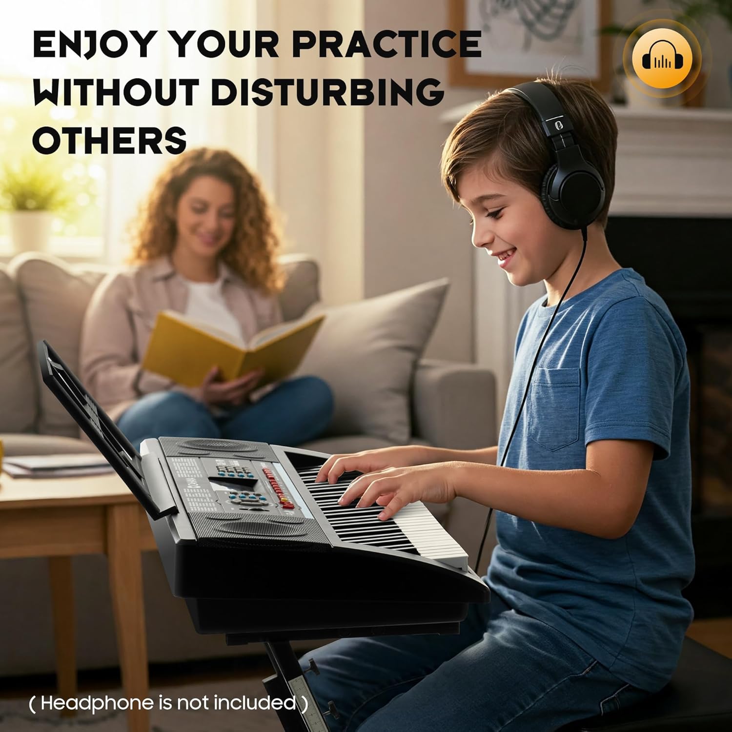 CAHAYA 61 Key Keyboard Piano – Electric Piano Set for Beginners with Stand & Stool, Microphone, Built-In Speakers, 128 Sounds & 128 Rhythms, Portable Electronic Keyboard Xmas Gift