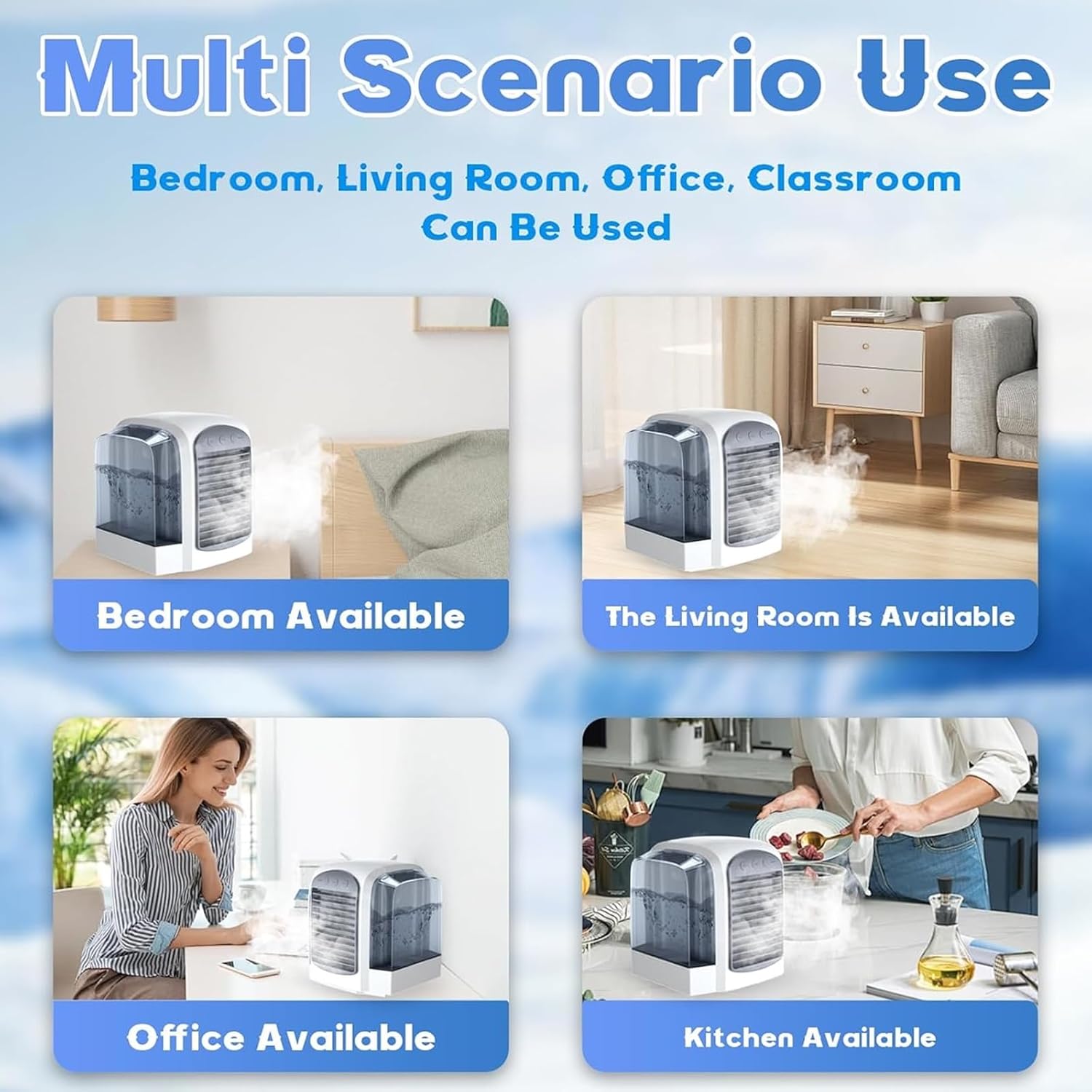 Air Conditioner, 380ml Large Water Tank, Portable Ac Cooler Water from Air Conditioner,Fast Cooling with Dynamic Ice Mist Technology,3 Wind Speeds(Blue)