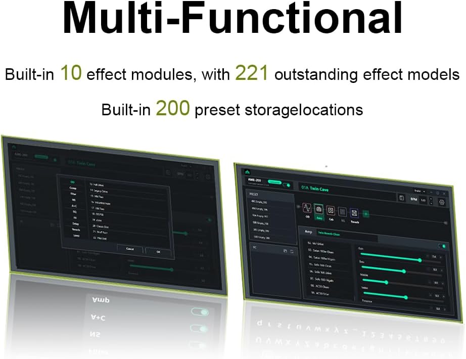 AME-200 Guitar Multi Effects Processor with Amp Modelling, Reverb, Delay, Looper, Drum Machine, 4 Footswitches, Expression Pedal, USB OTG Recording, MNRS GNR & GIR Loader