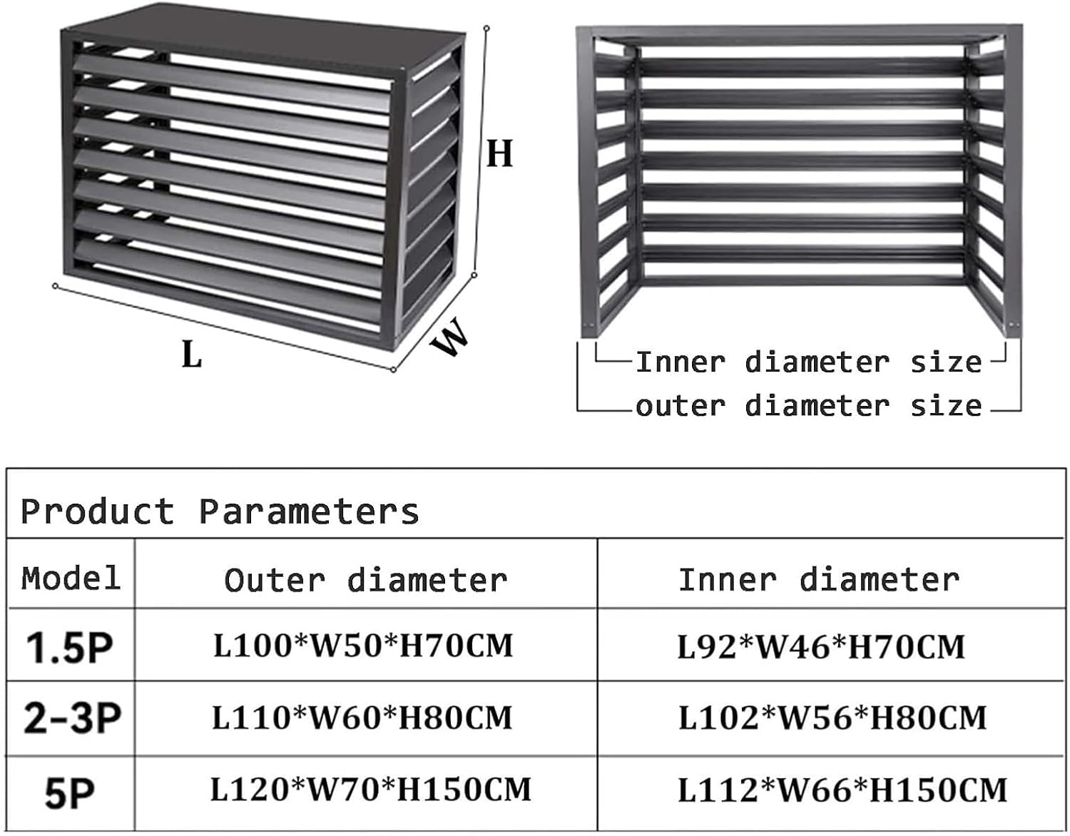 Outdoor Privacy Screen Air Conditioner Fence Trash Can Enclosure Decorative Aluminum Protective AC Cover Freestanding Fence For Garden Patio Lawn Flower Stand Window Fence(Black a,1.5P: L100*W50*H70CM