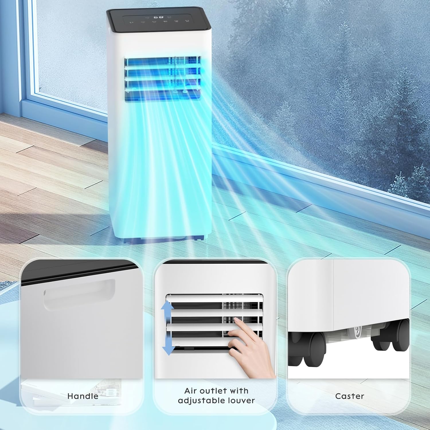 Xbeauty Portable Air Conditioner, 8000 BTU 3 Modes & Speeds with Remote Control, 24H Timer for Bedroom/Office, White