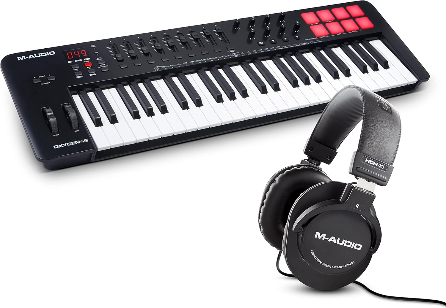MIDI Controller Bundle - 49 Key USB MIDI Keyboard with Beat Pads, Studio Headphones and Production Software - M-Audio Oxygen 49 MKV and HDH40