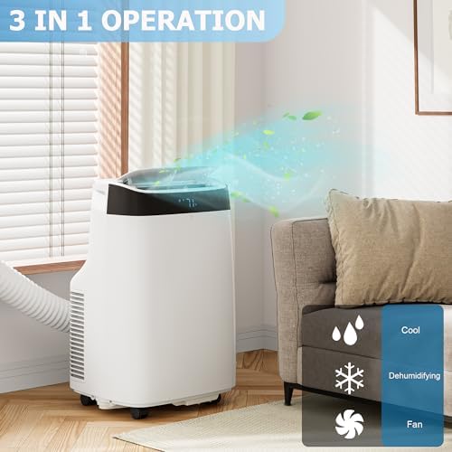 10000 BTU Portable Air Conditioner with 3-in-1 Cooling, Dehumidification, and Fan Modes,Cools up to 450 Sq. Ft., Includes Remote Control,LED Display,24-Hour Timer,and Window Mounting Kit