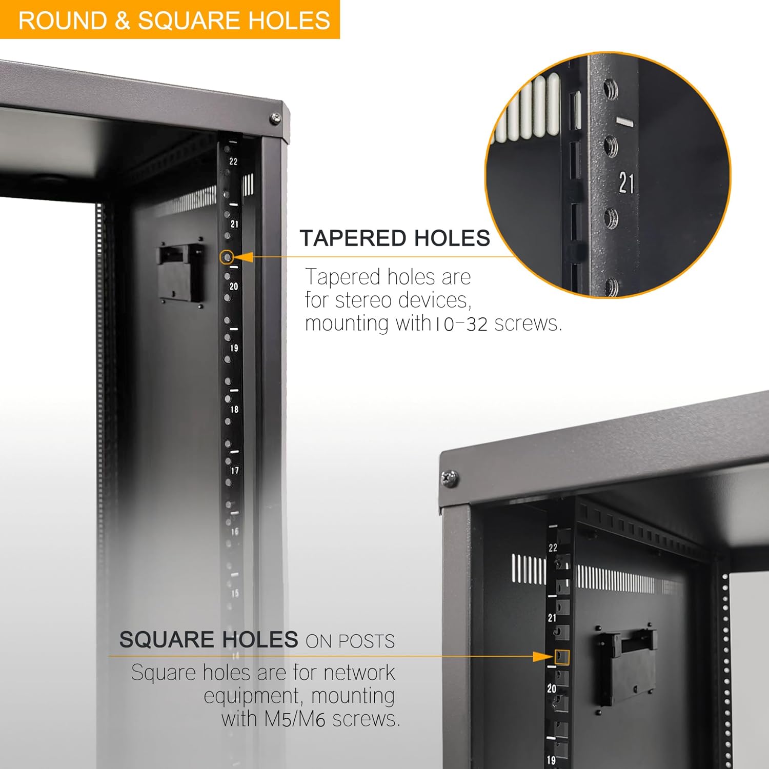 RIVECO 9U Network & Audio Rack with Feet & Wheels, Obtuse Angel Server Rack Cabinet, Rolling Studio Rack Case with Adjustable Depth Rails for 19