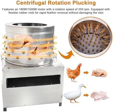 Automatic Chicken Plucker Machine - 350 RPM Stainless Steel Drum with Rubber Plucking Rods, Ideal for Restaurants, Farmers Markets, and Food Factories - 35Model