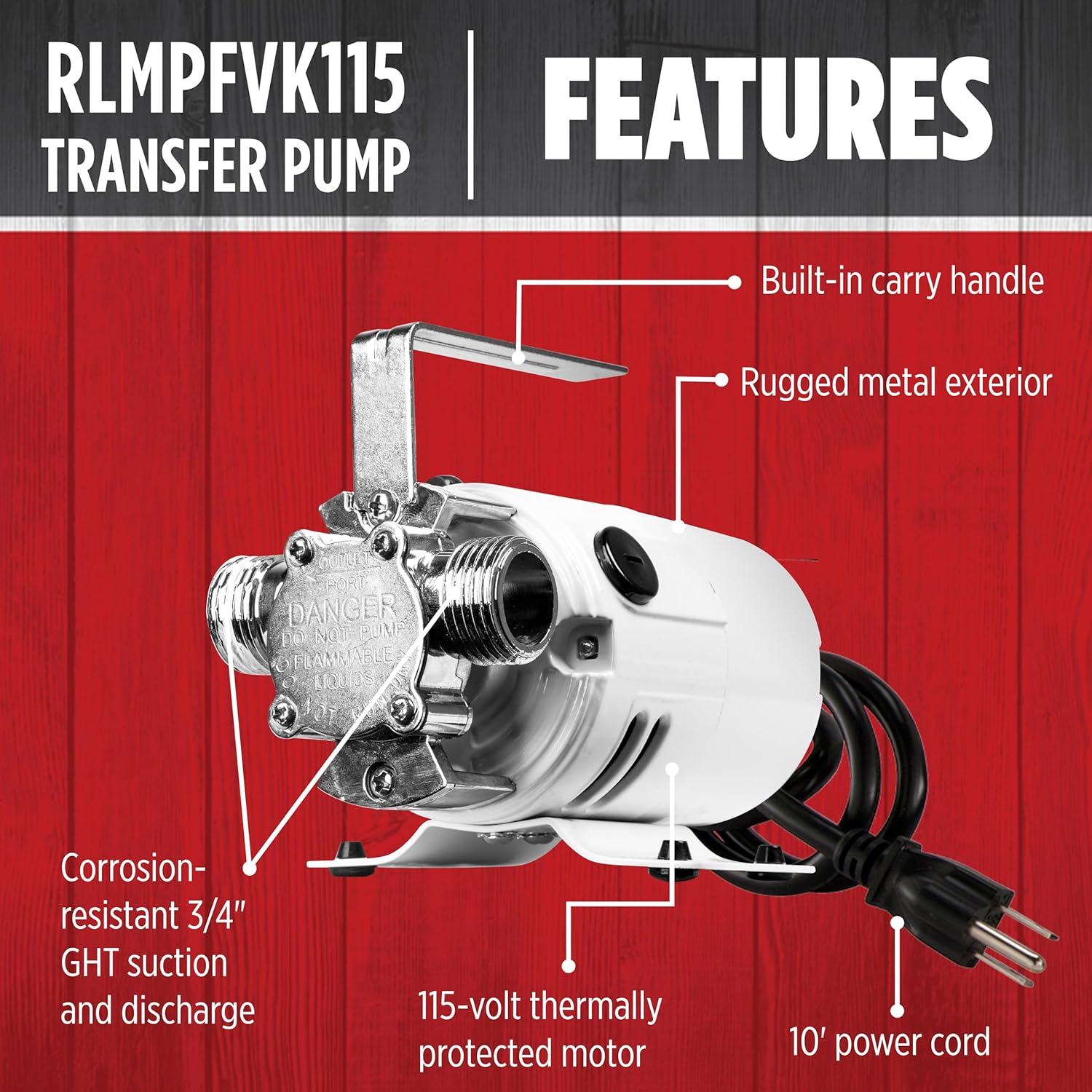Red Lion RLMPFVK115 115 Volt 350 GPH Non-Submersible Multi-Purpose Transfer Pump with Accessory Kit, White, 14942025