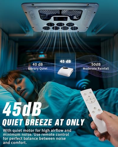 12V DC RV Roof Air Conditioner, 12 Volt Cooling and Heater Systems AC Unit Fits for RVs, Vans, Semi Truck, Cranes, Car Air Conditioner for Room up to 100 Sq. Ft.