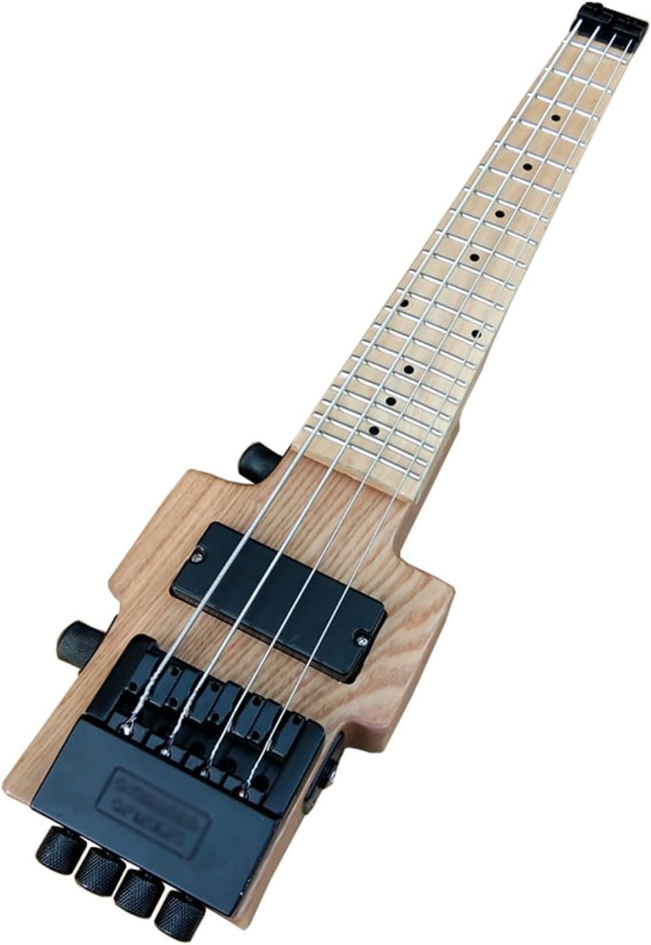 VENEKA Headless Electric Guitar 30 Inches Mini 4 Strings Headless Electric Bass Guitar Ash Body Maple Fingerboard with Black Hardware