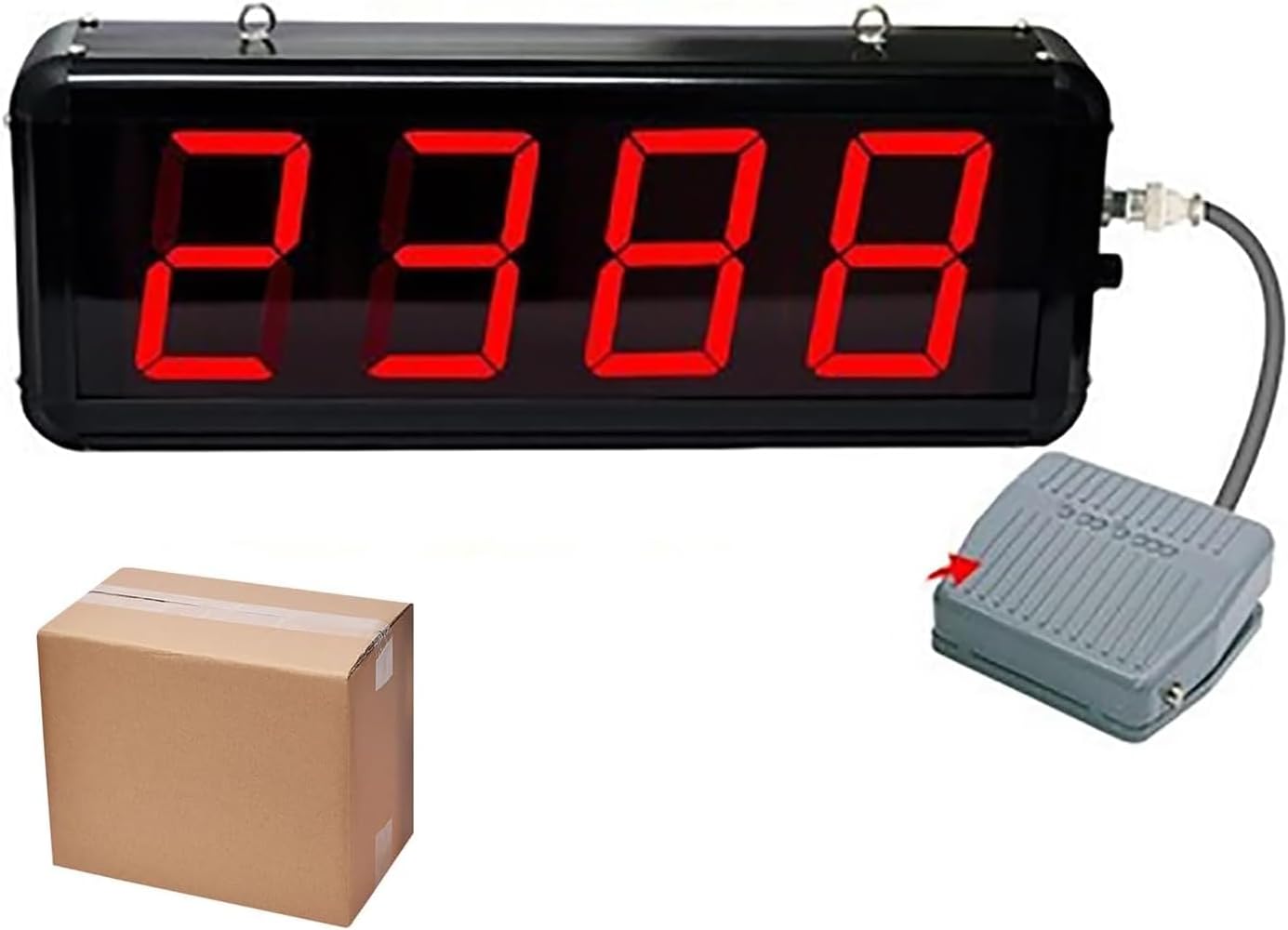 4-Digit Digital Electronic Counter, LED Red Display Digital Counter 0-9999 with Foot Pedal, Production Line Counting Screen, for Factories and Workshops, Airports Stations/Breeding Farm/Conveyor Belt