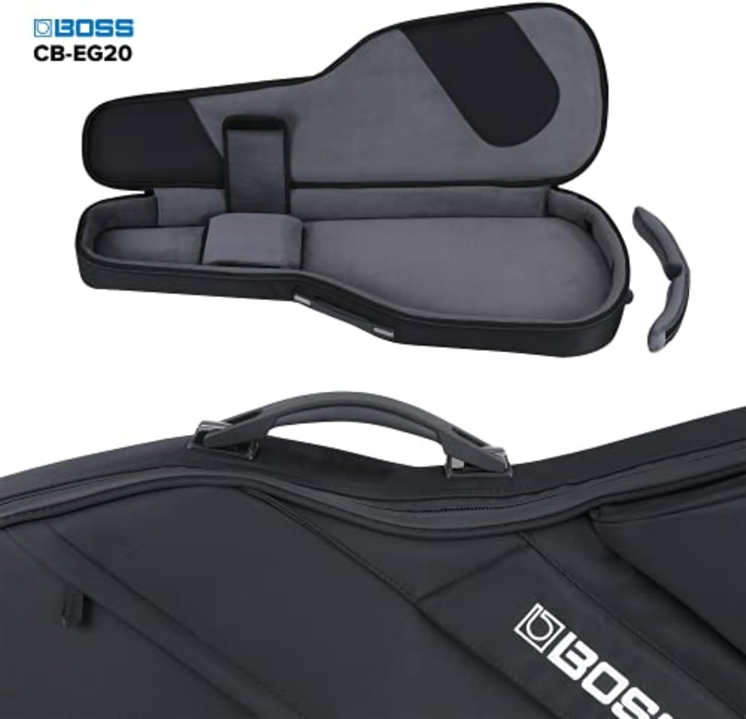 BOSS CB-EG20 – Premium Protection, Lightweight Semi-Rigid Guitar Gig Bag – Thick Internal Padding – Backpack Straps for Easy Transport – Accessories Pockets and Heavy-Duty Zippers