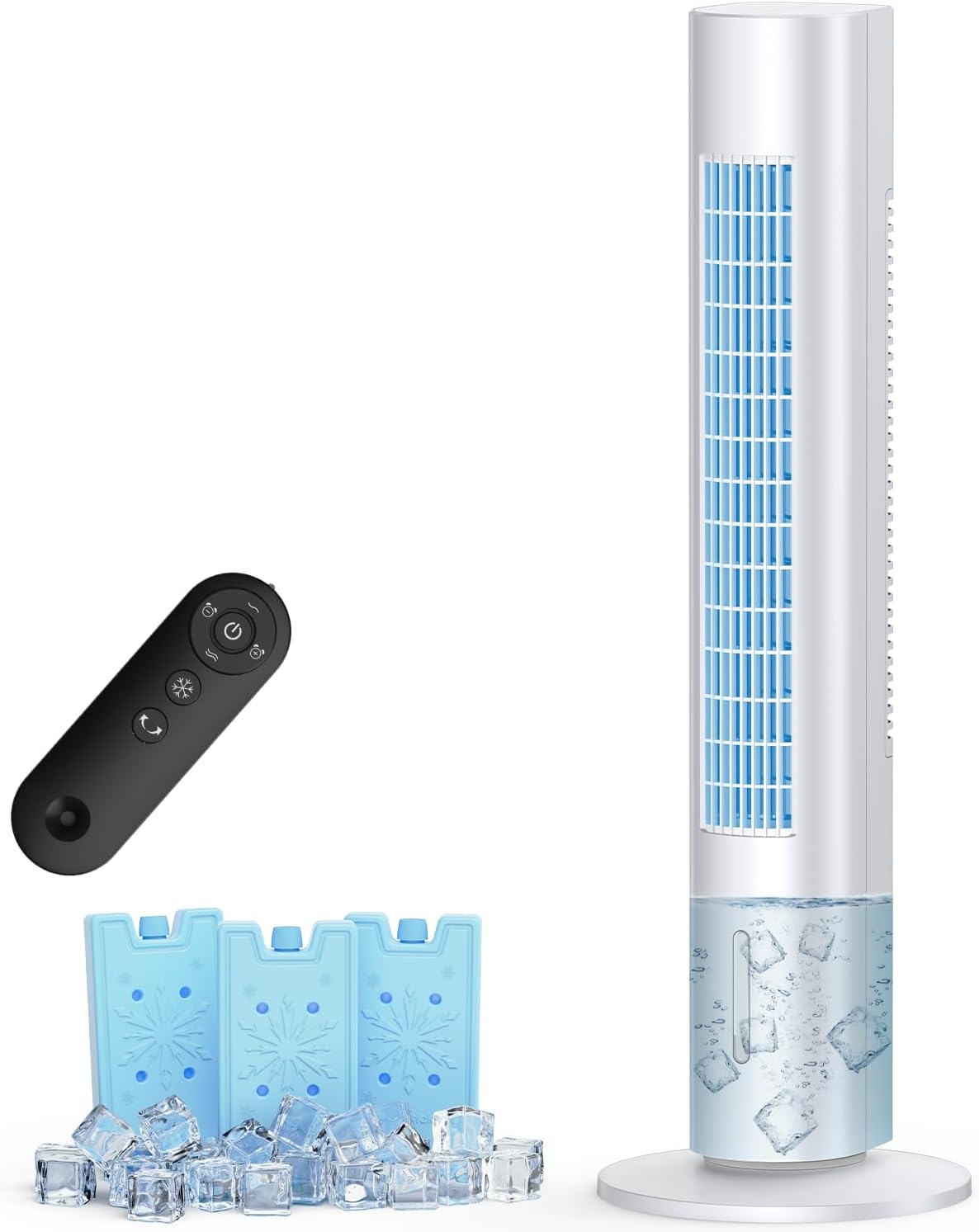 Windowless Air Conditioner Portable, 3 Speeds, 1.2L Water Tank, 3 Ice Packs, 20ft Remote, 7H Timer, No Hose No Window Needed,70° Oscillating Portable AC Unit for Room