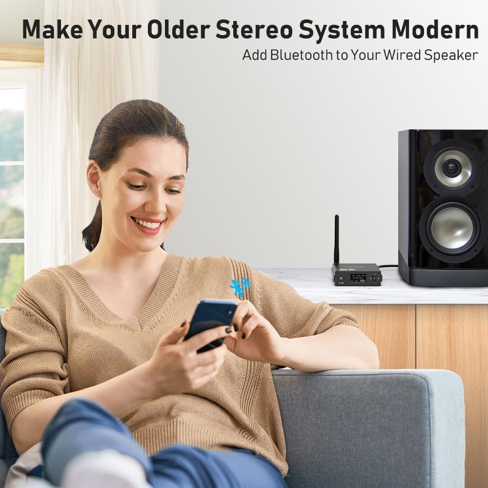 1Mii DS220 HiFi Bluetooth Receiver – Long Range Wireless Audio Adapter with Audiophile DAC, LDAC & aptX HD, OLED Display, Optical/Coaxial/RCA Outputs for Home Stereo & AV Receiver