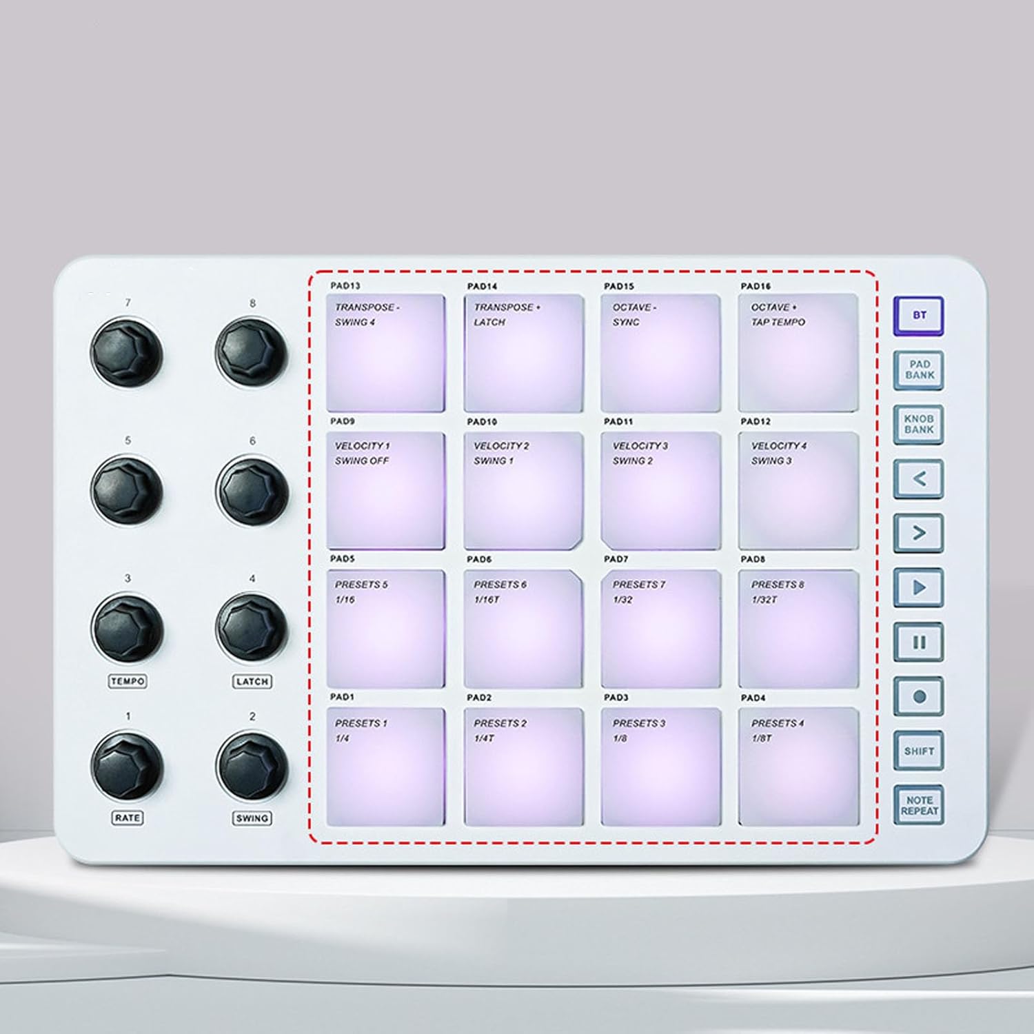 MIDI Controller Strike Pad Wire Less MIDI Controller USB Beat Maker Machine with 16 Strike Pads and 8 Rotating Knobs