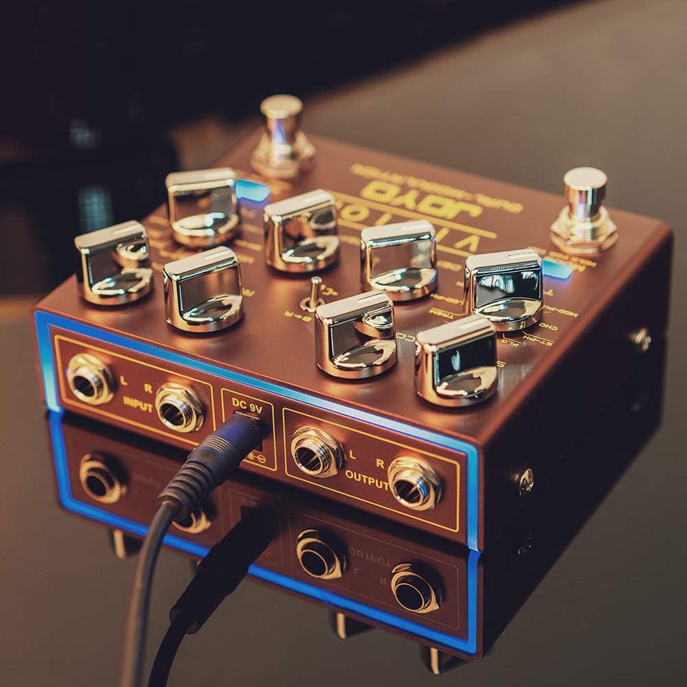 JOYO VISION Modulation Multi Effects Pedal R-09 Bundle with Mono 6.35mm Guitar Pedal Amplifier Instrument Cable 15 Feet CM-12