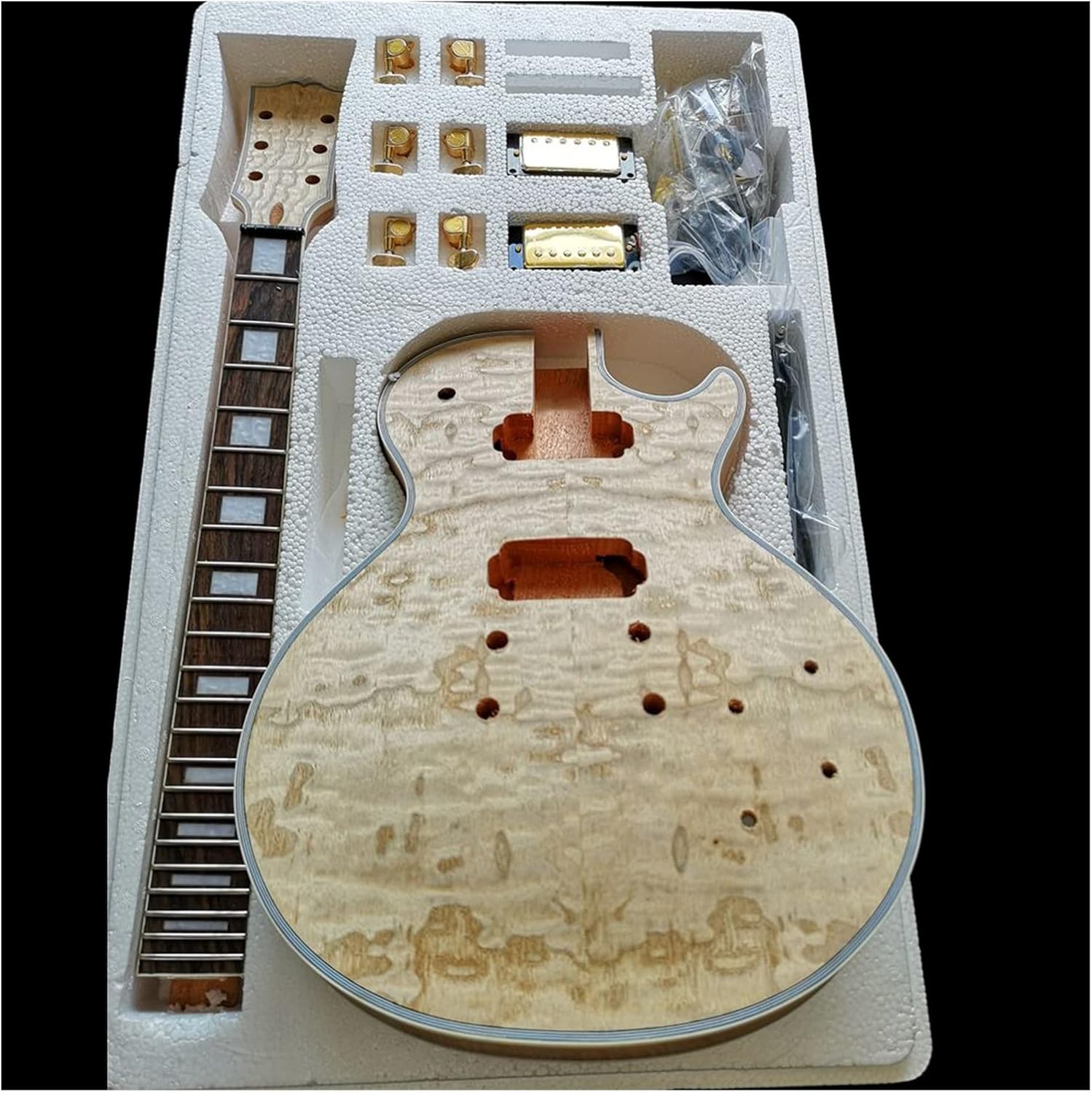 Electric Guitar Kit Flower Ash Willow Red Pear Production Material Accessories Veneer Peach Core Solid Wood Body DIY Guitar Kit (Color : 4)