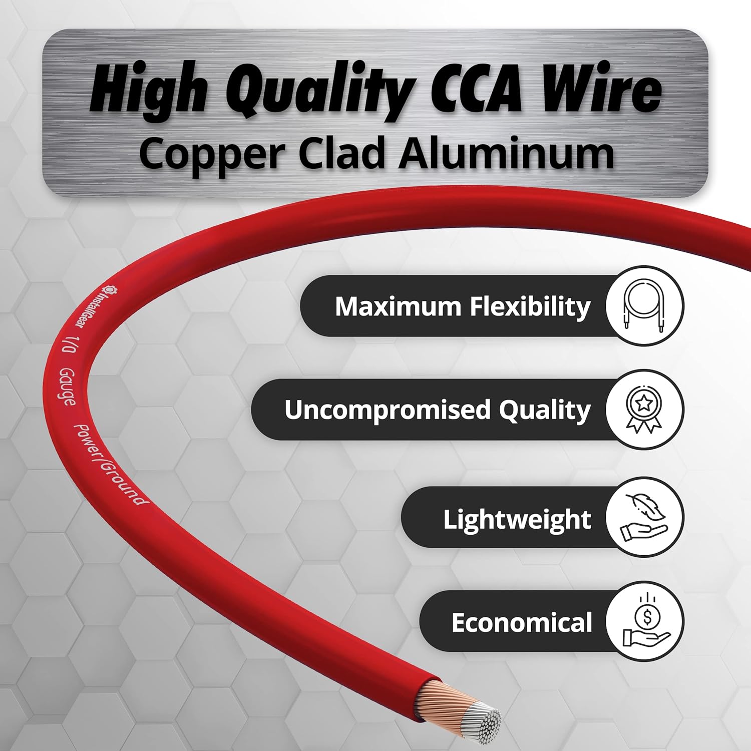 InstallGear 1/0 Gauge Wire (50ft) Copper Clad Aluminum CCA - Primary Automotive Wire, Car Amplifier Power & Ground Cable, Battery Cable, Car Audio Speaker Stereo, RV Trailer Wiring Welding Cable 1/0ga