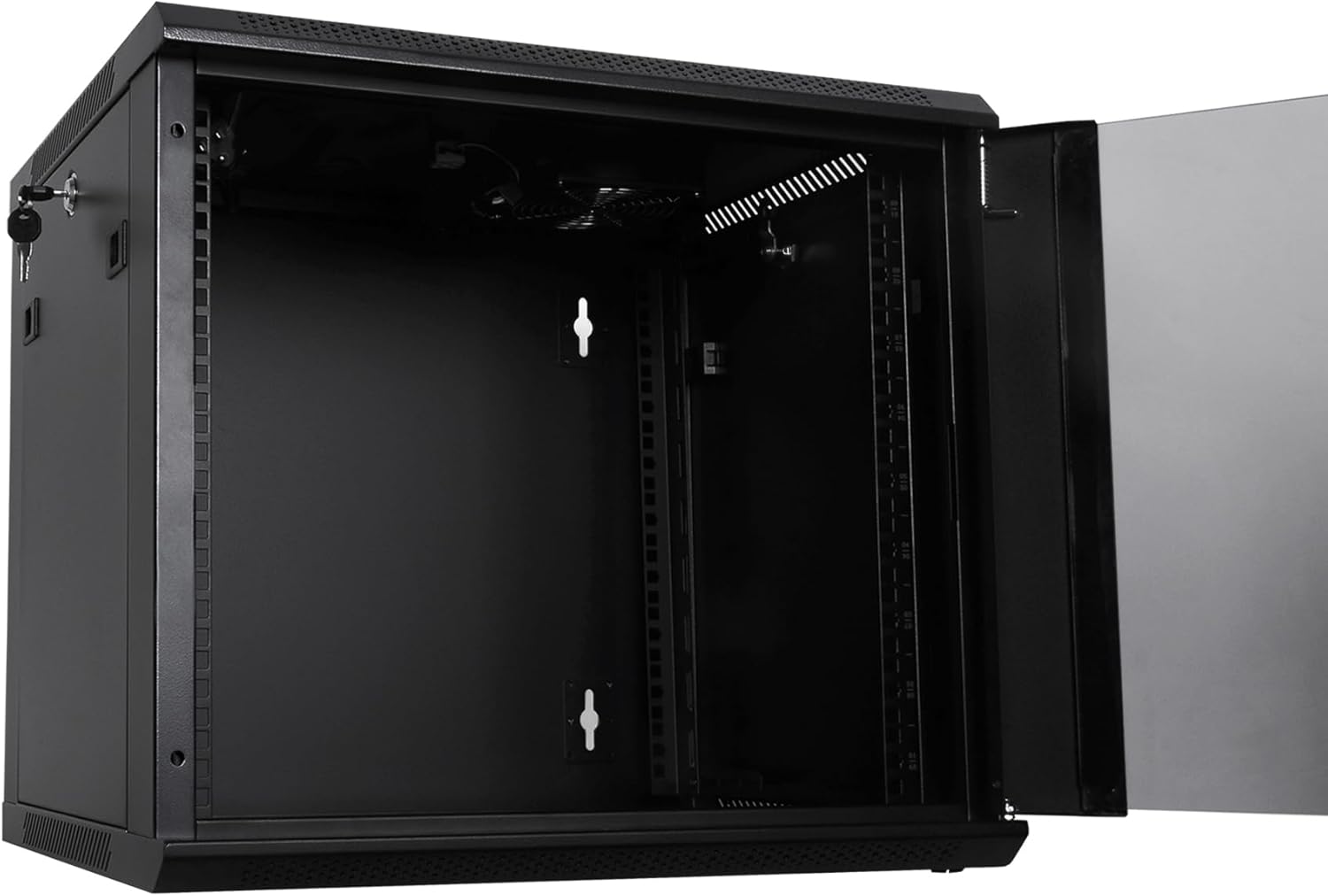 RackPath 9U Wall Mount Network Rack Cabinet – Quiet Cooling Fan, Locking Glass Door, 17.7