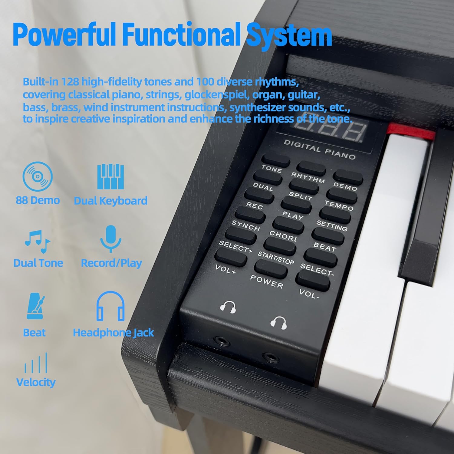 Digital Piano 88 Keys,Keyboard Piano,Touch-Sensitive,Electric Piano,Semi Weighted,Upright,Acoustic,Beginners,Adults,Full Size,Stand,Pedal,SR-EH60(Black)