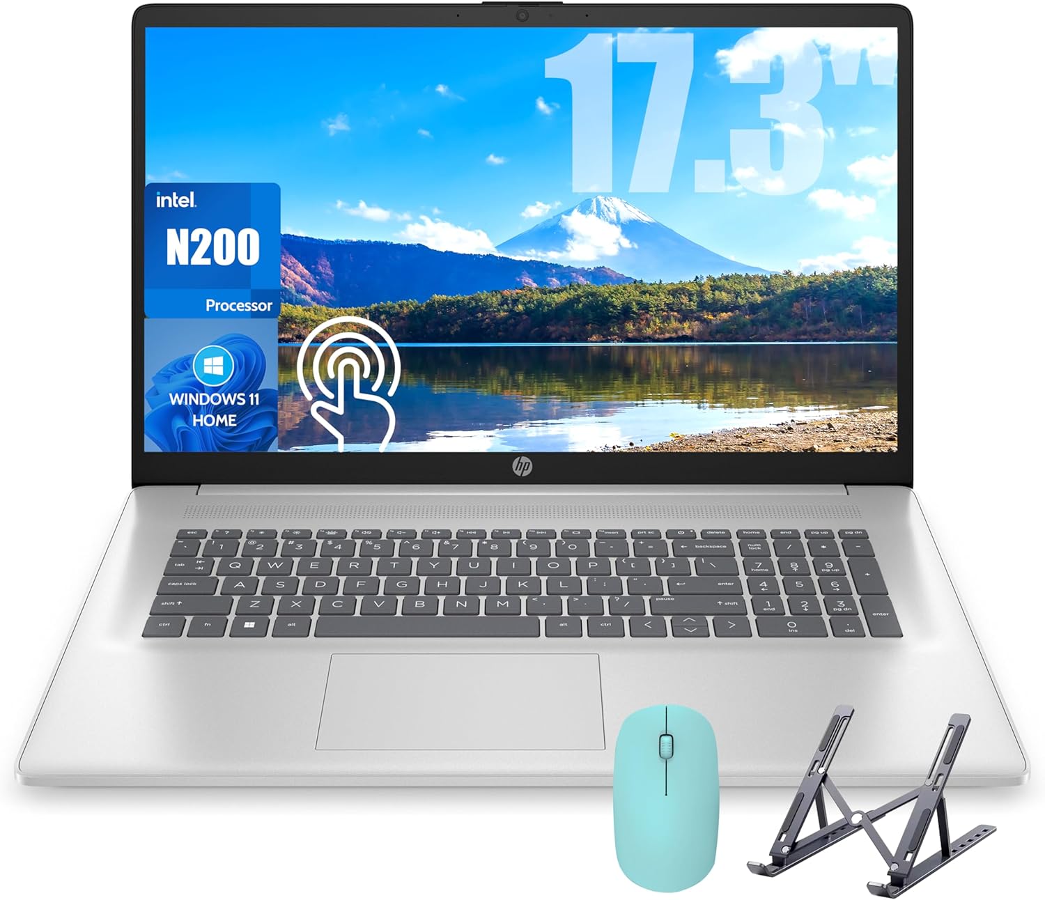 HP 17 Laptop, 17.3'' Touchscreen Display, Intel Quad-Core N200 Processor, 16GB RAM, 512GB SSD+128GB SSD, Webcam, Number Keypad, Windows 11 Home, Fatcayes Accessory, Warm Gold (Renewed)