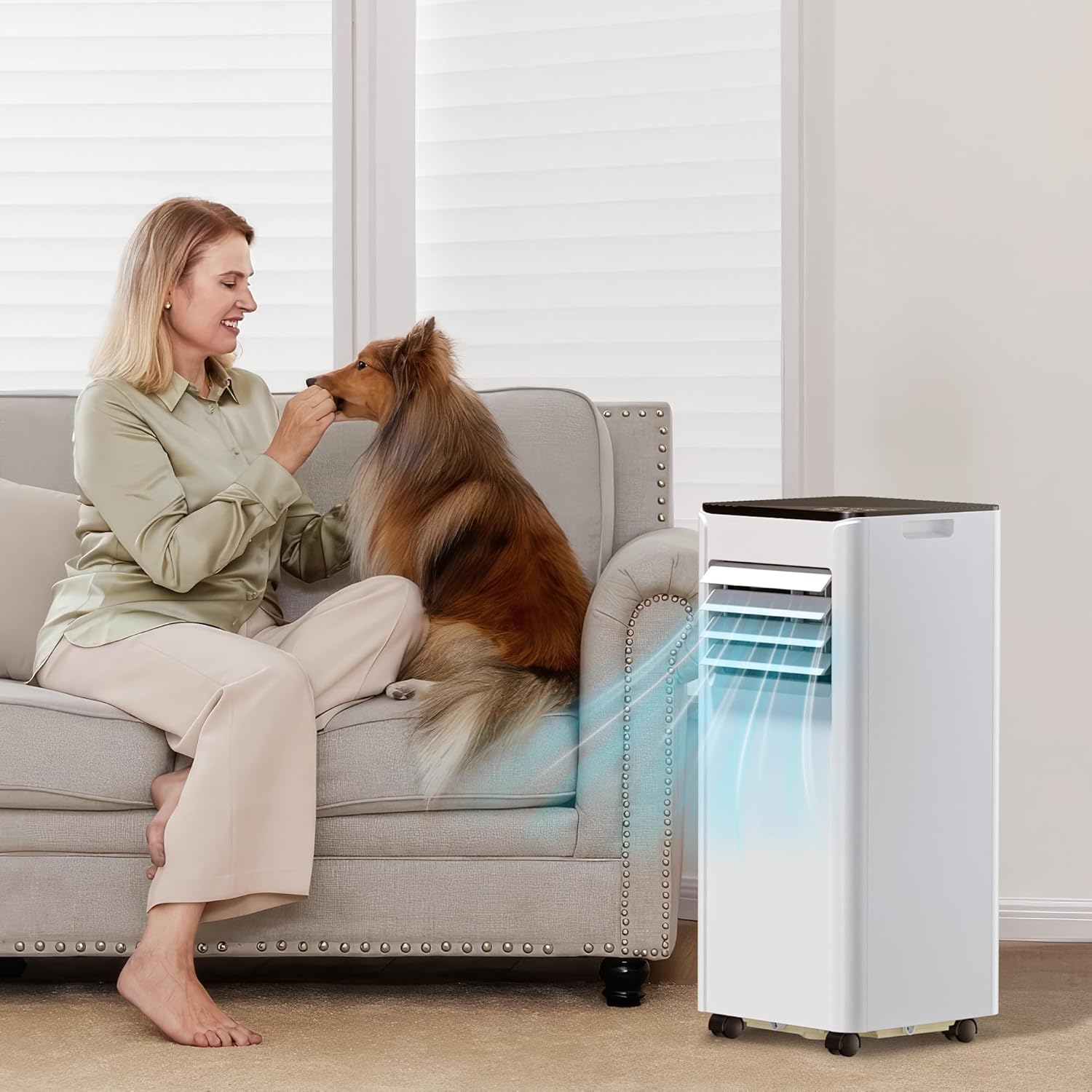 8,000 BTU Portable Air Conditioner Cools up to 350 SQ. FT, 4 in 1 AC Unit with Powerful Cooling, Sleep Mode, 24H Timer, Air Cooler with Window Installation Kit, for Bedroom, Apartment(BLACK)