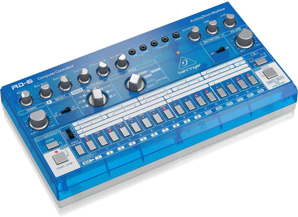 Behringer RHYTHM DESIGNER RD-6-BB Analog Drum Machine with 8 Drum Sounds, 64 Step Sequencer and Distortion Effects