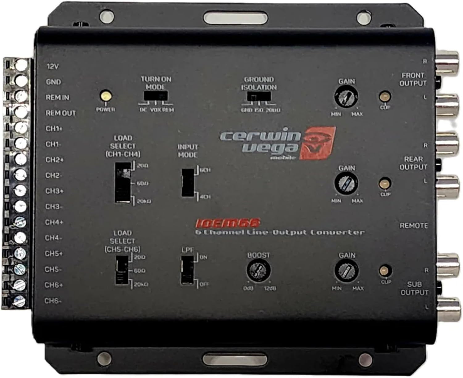 CERWIN-VEGA! 6-IN/6-OUT Line Output Converter Car Audio Amplifier Interface with RCA 6-Channel Flexibility Bass Knob Adjustable Frequency Ground Isolation IOEM66