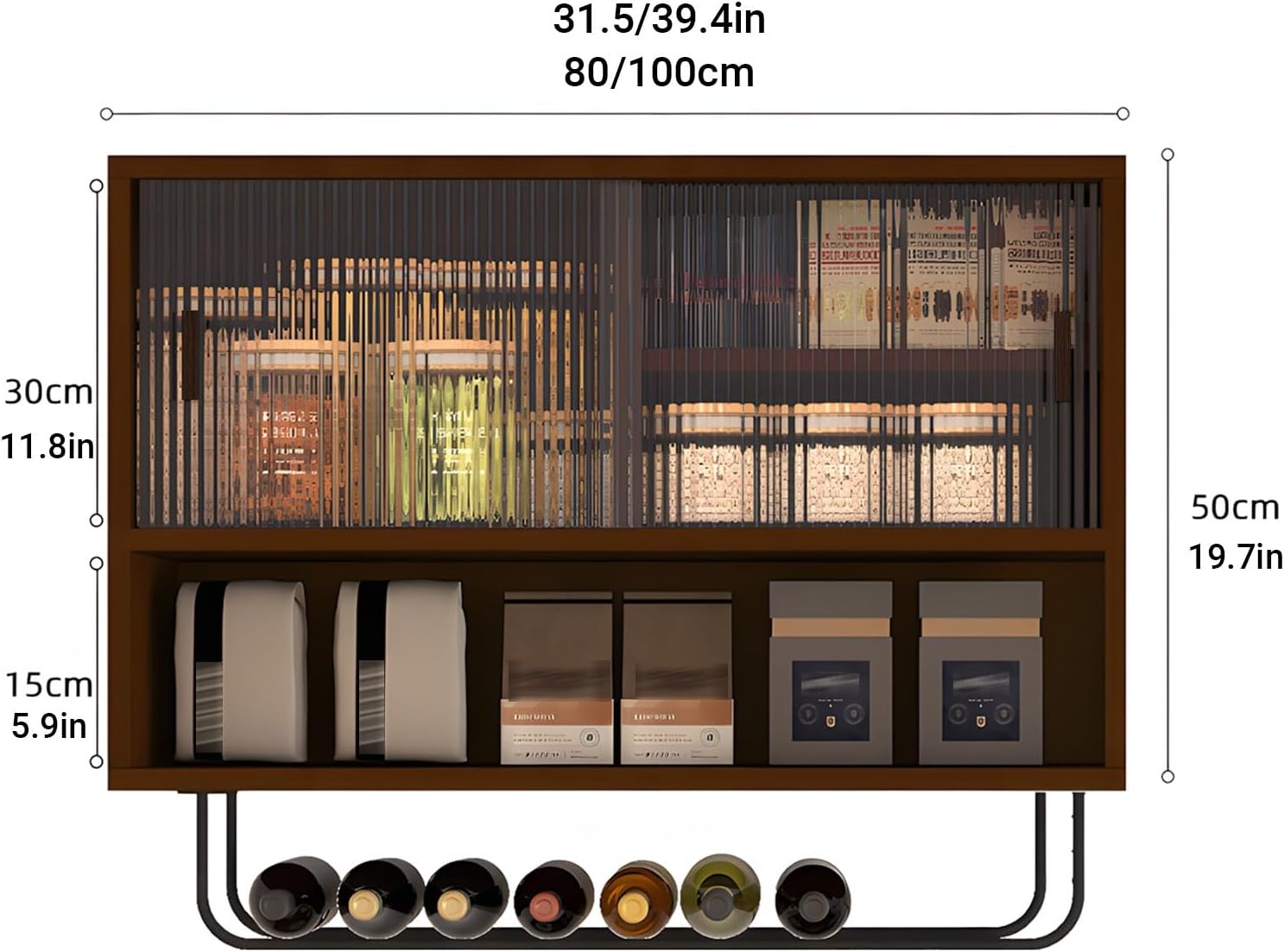 Solid Wood Wall-Mounted Storage Cabinet - Space-Saving Floating Cabinet for Kitchen, Balcony & Home Organization,Acrylic Doors Kitchen Storage Shelf(Natural wood color,100x50cm/39.4x19.7in)